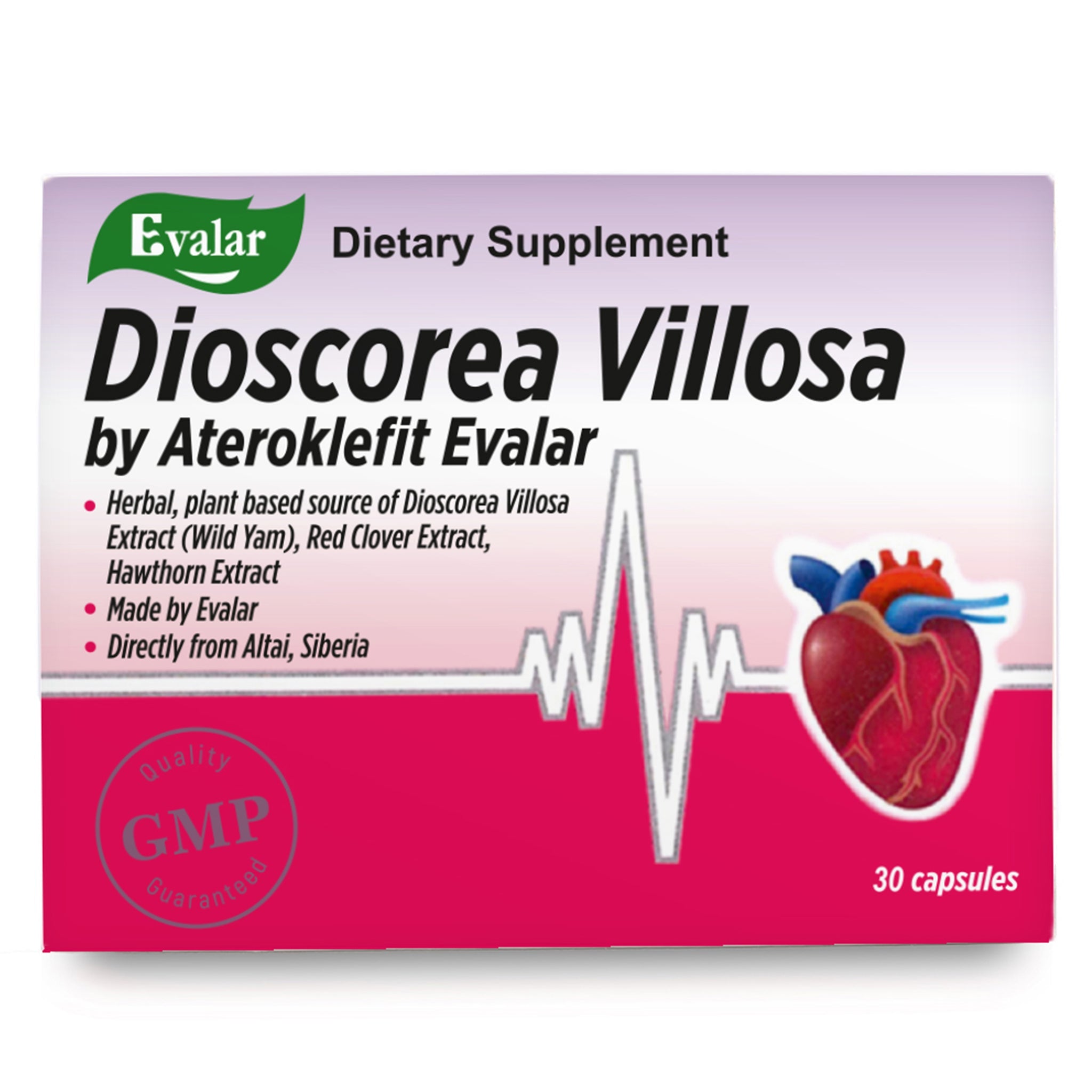 Dioscorea Villosa Wild Yam Red Clover by Evalar Ateroklefit Herb 30 Caps