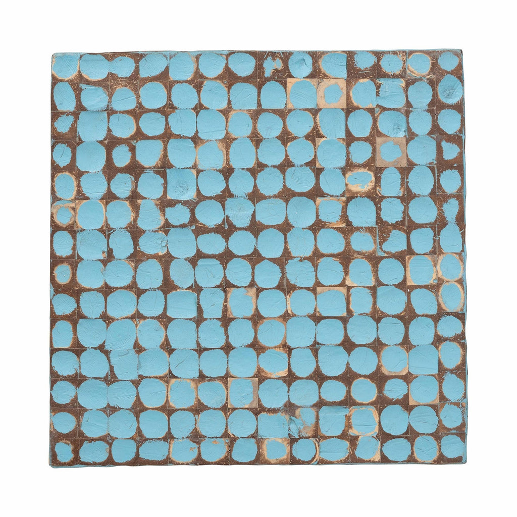 Bohemian Sky Blue Coconut Shell and Acacia Wood End Table