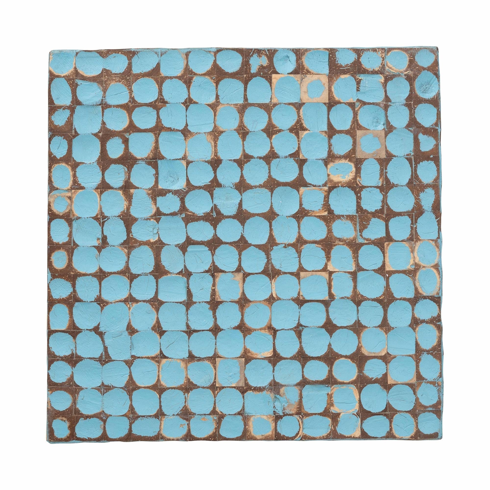 Bohemian Sky Blue Coconut Shell and Acacia Wood End Table