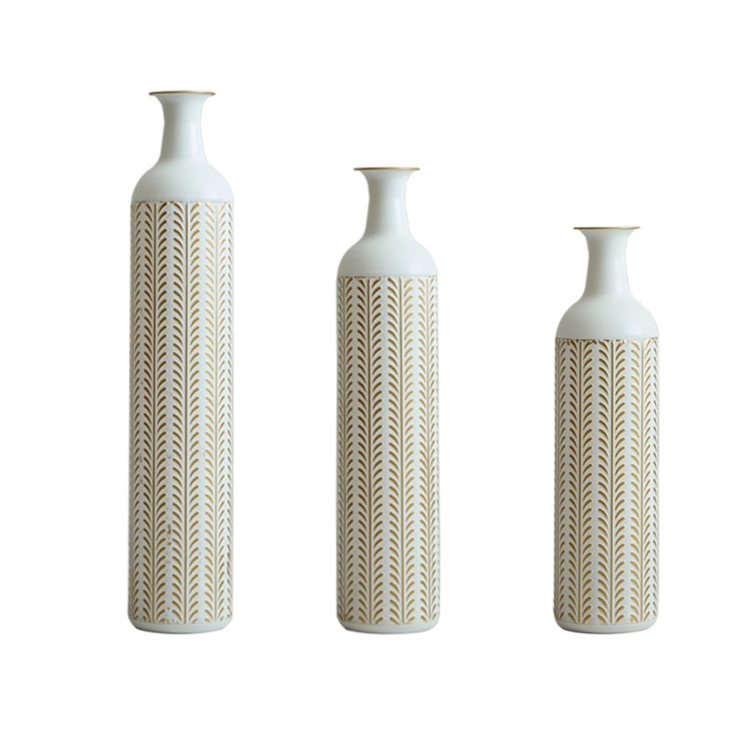 Floor Metal Vase Modern Style Decoration Home Metal Vase 3 Piece Set Gorgeous Home Decoration Large Glazed Metal Vase - Gold / White