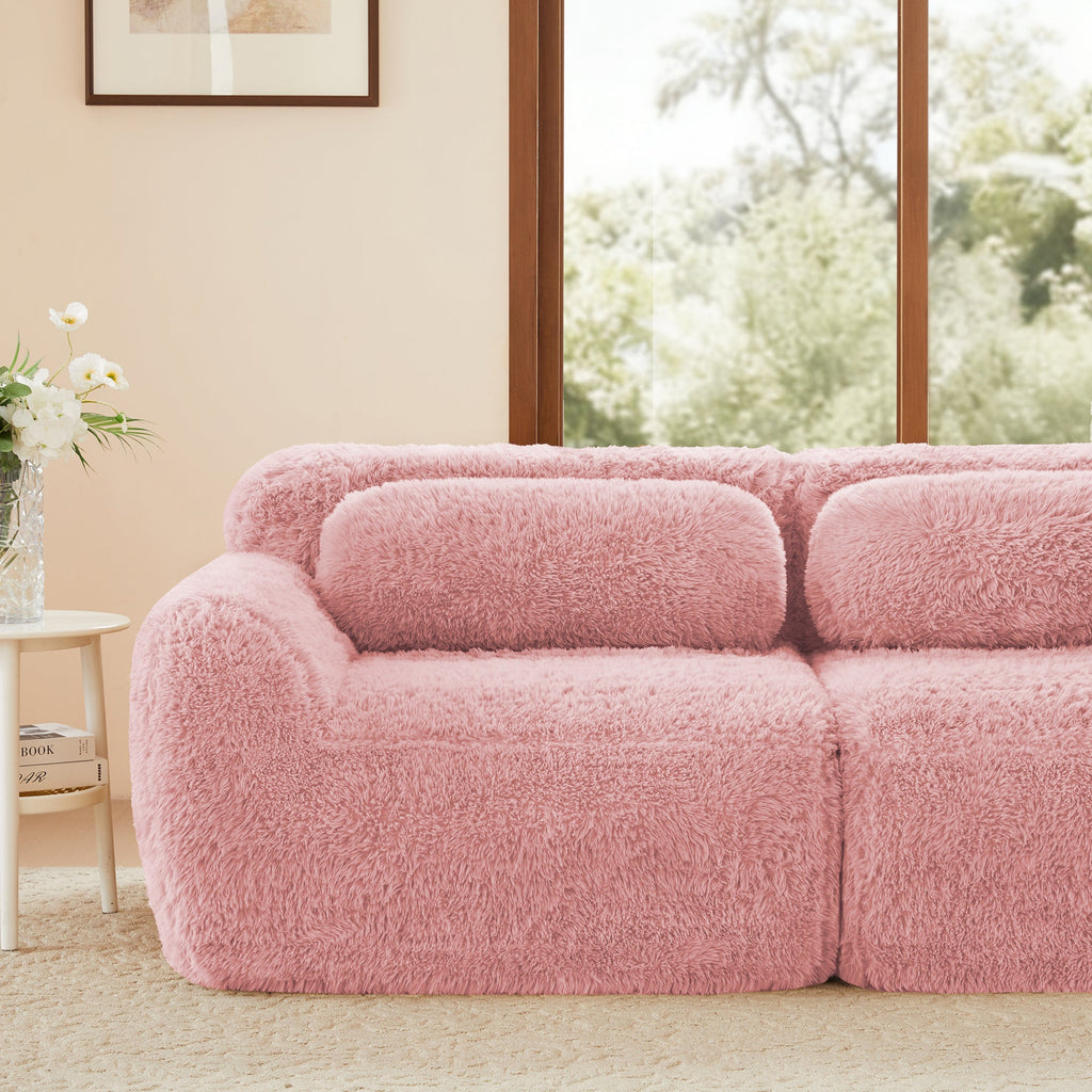 Sectional Sofa Modular Plush Pink 3 Seat Non-Slip 114 In