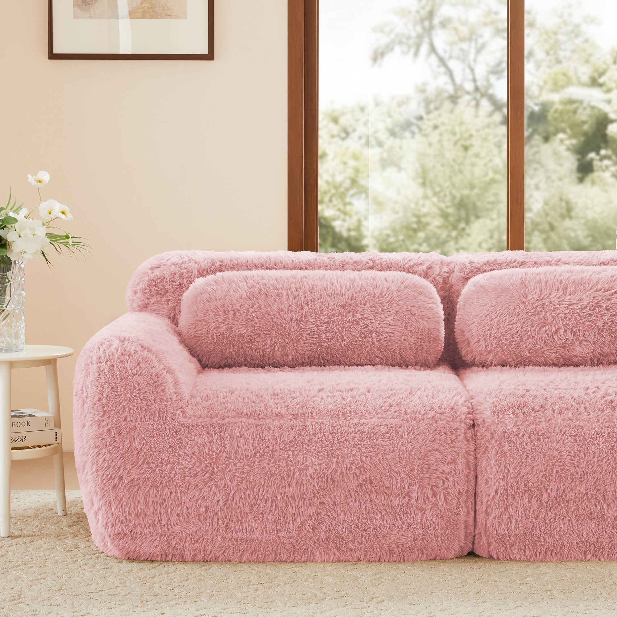 Sectional Sofa Modular Plush Pink 3 Seat Non-Slip 114 In