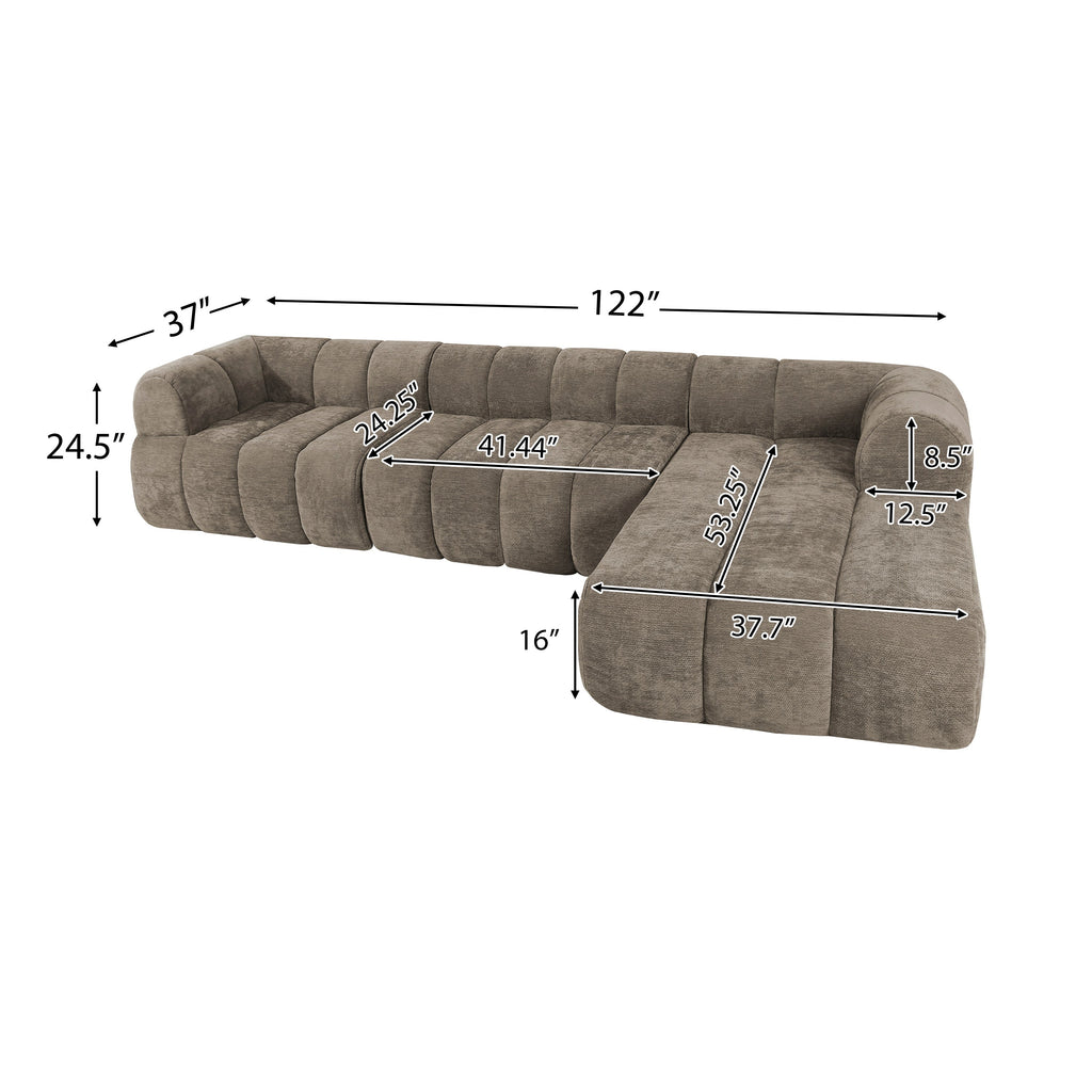 Sectional Sofa L-Shape High-Density Foam Espresso 4 Seat 122 In