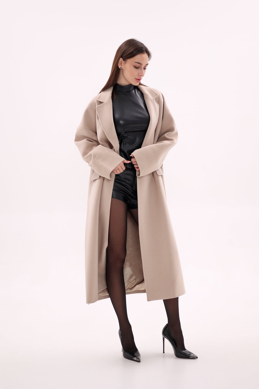 Toscana Leather Accent Cashmere Blend Overcoat