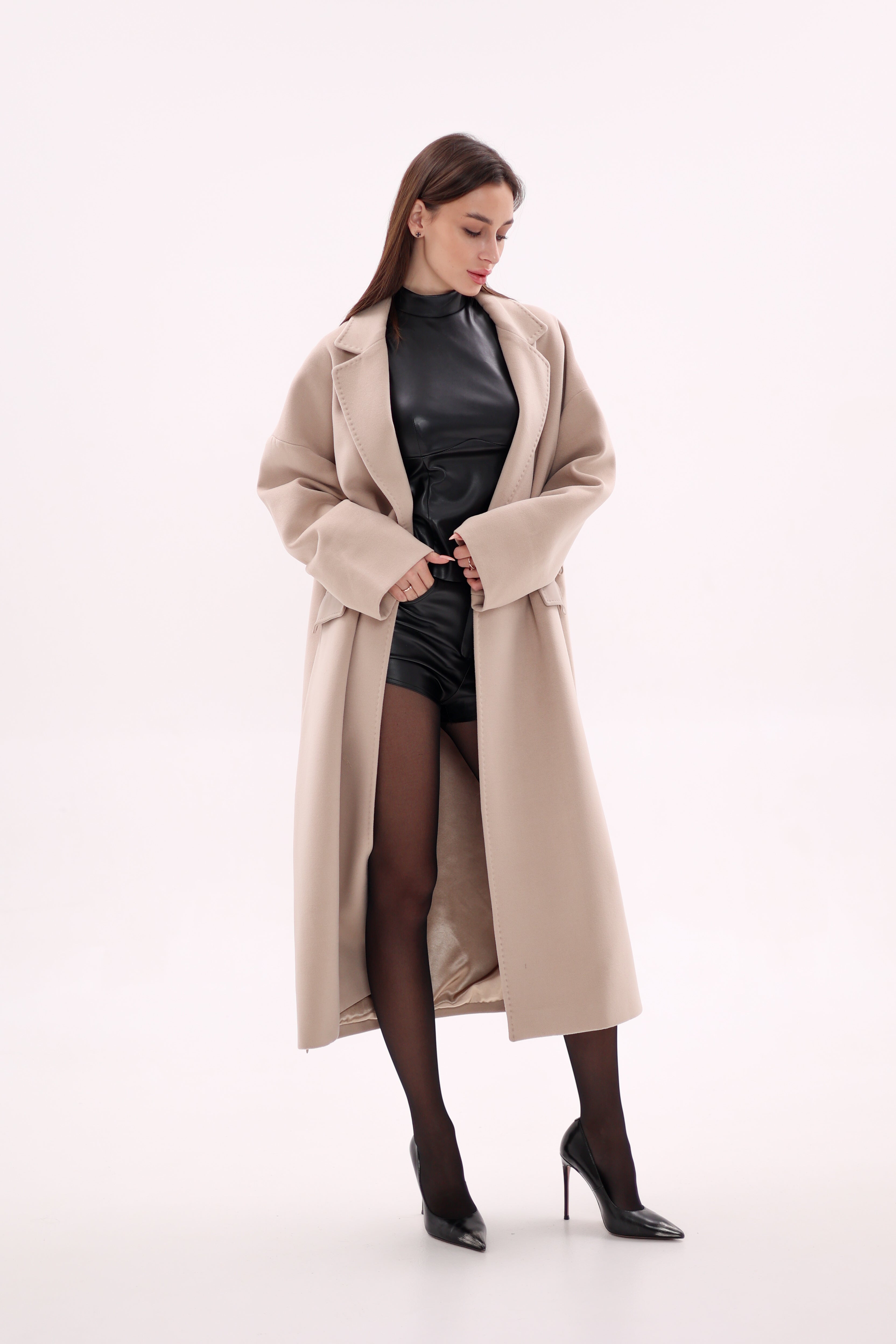 Toscana Leather Accent Cashmere Blend Overcoat