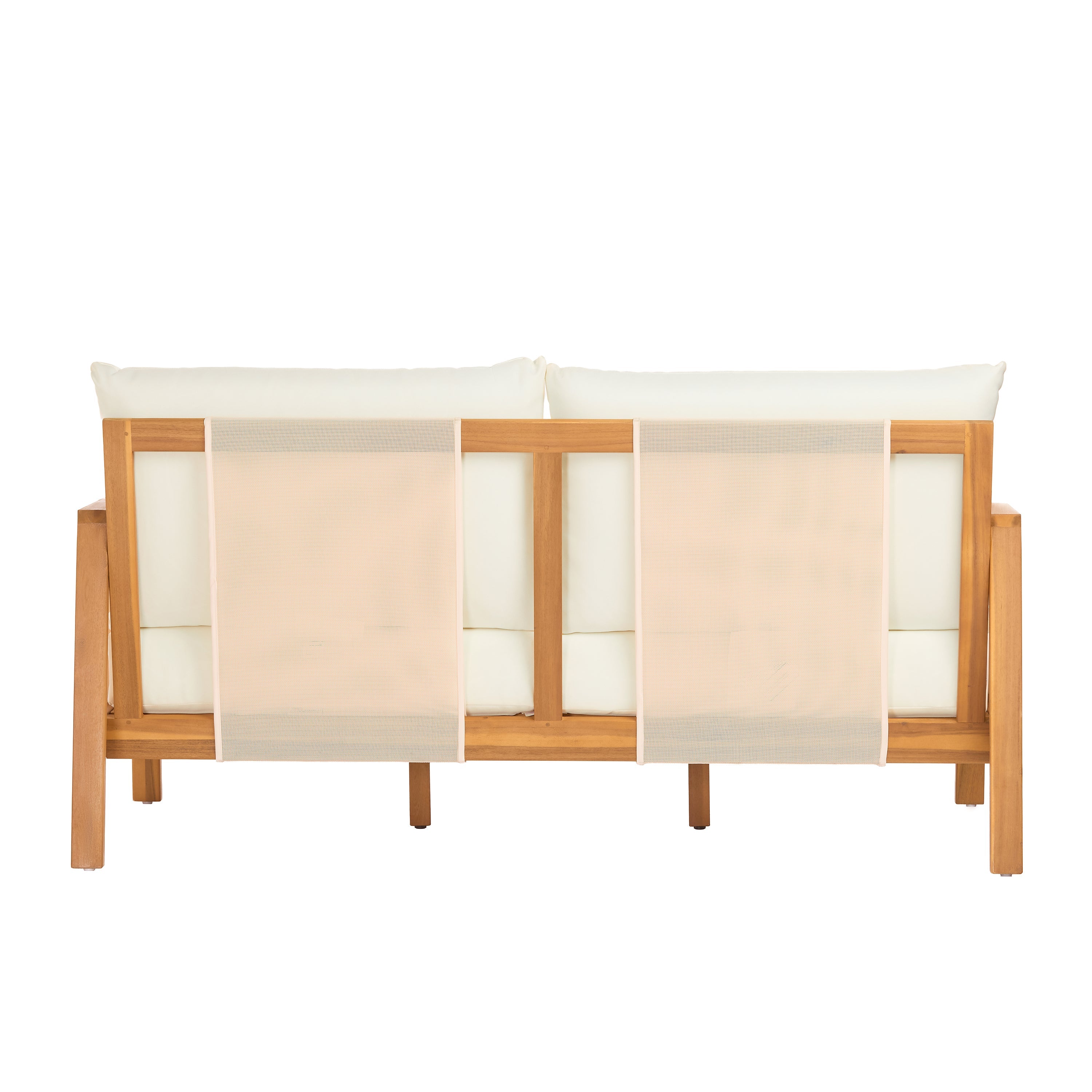 Outdoor Sofa Set Acacia Wood Teak Textilene Beige Cushion 2 Piece
