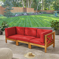 Outdoor Sectional Sofa Set Acacia Wood Cross-Back Red 3 Seater