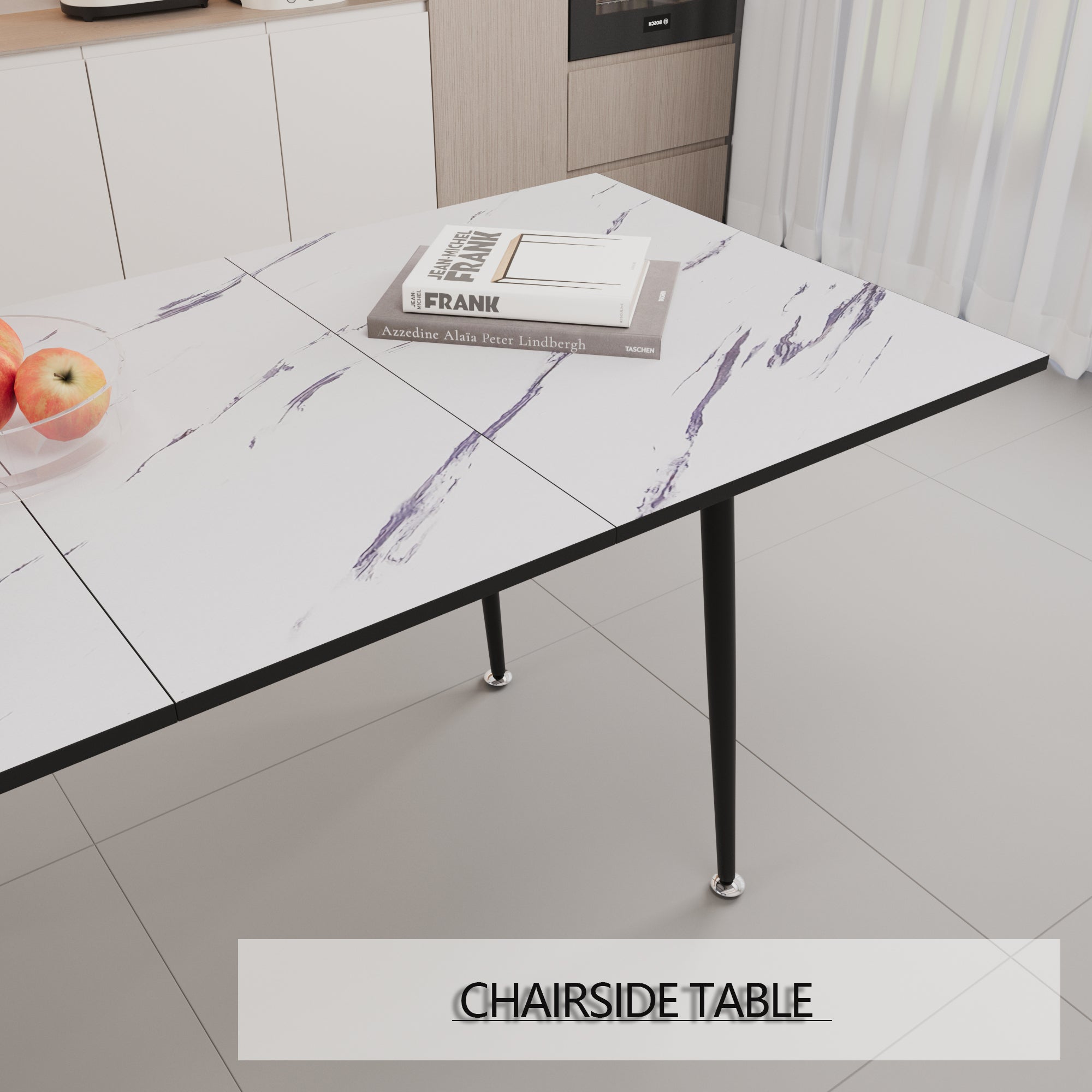 47'-63' expandable dining table set for 2-6 people, equipped with PU fabric