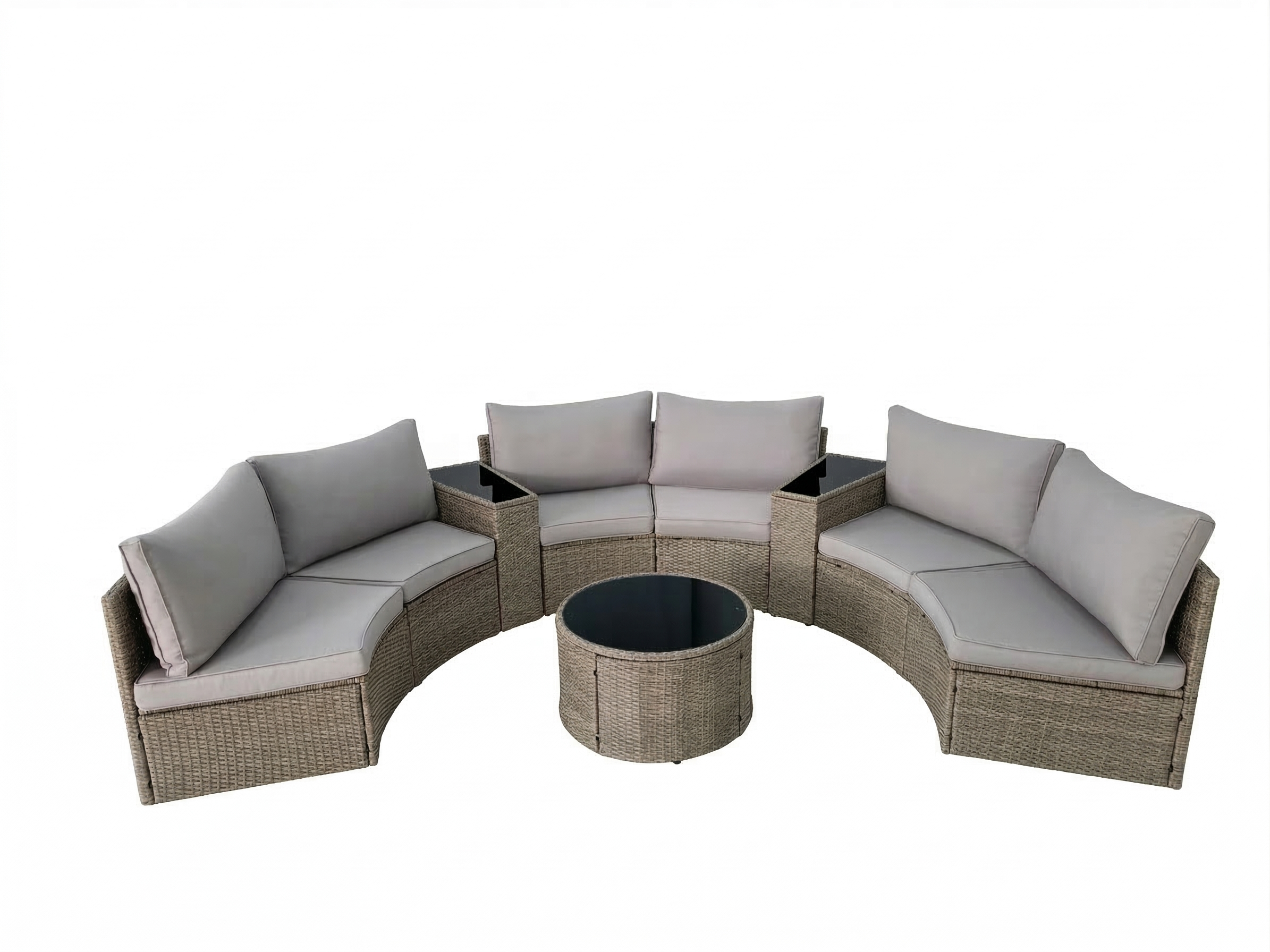 Outdoor Sectional Set PE Rattan Steel Light Gray Half Moon 9 Piece 380 LB