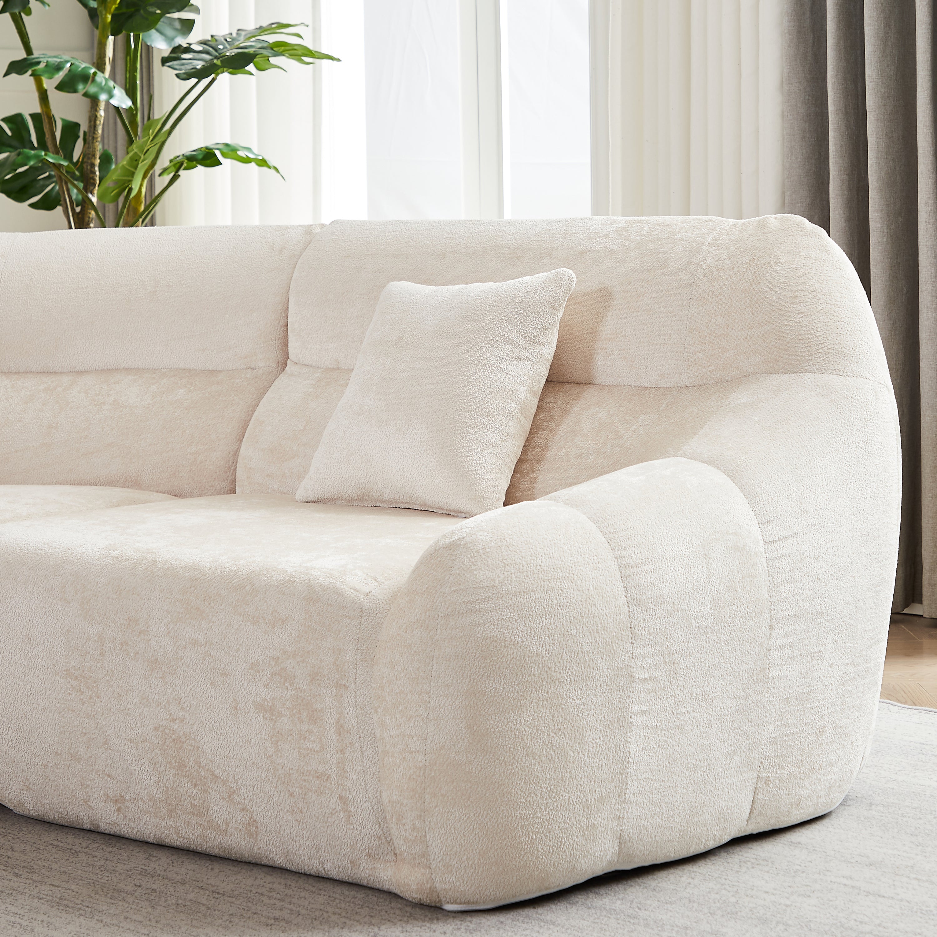 Sectional Sofa Curved Modular Chenille Beige 4 Seat 900 LB No Assembly