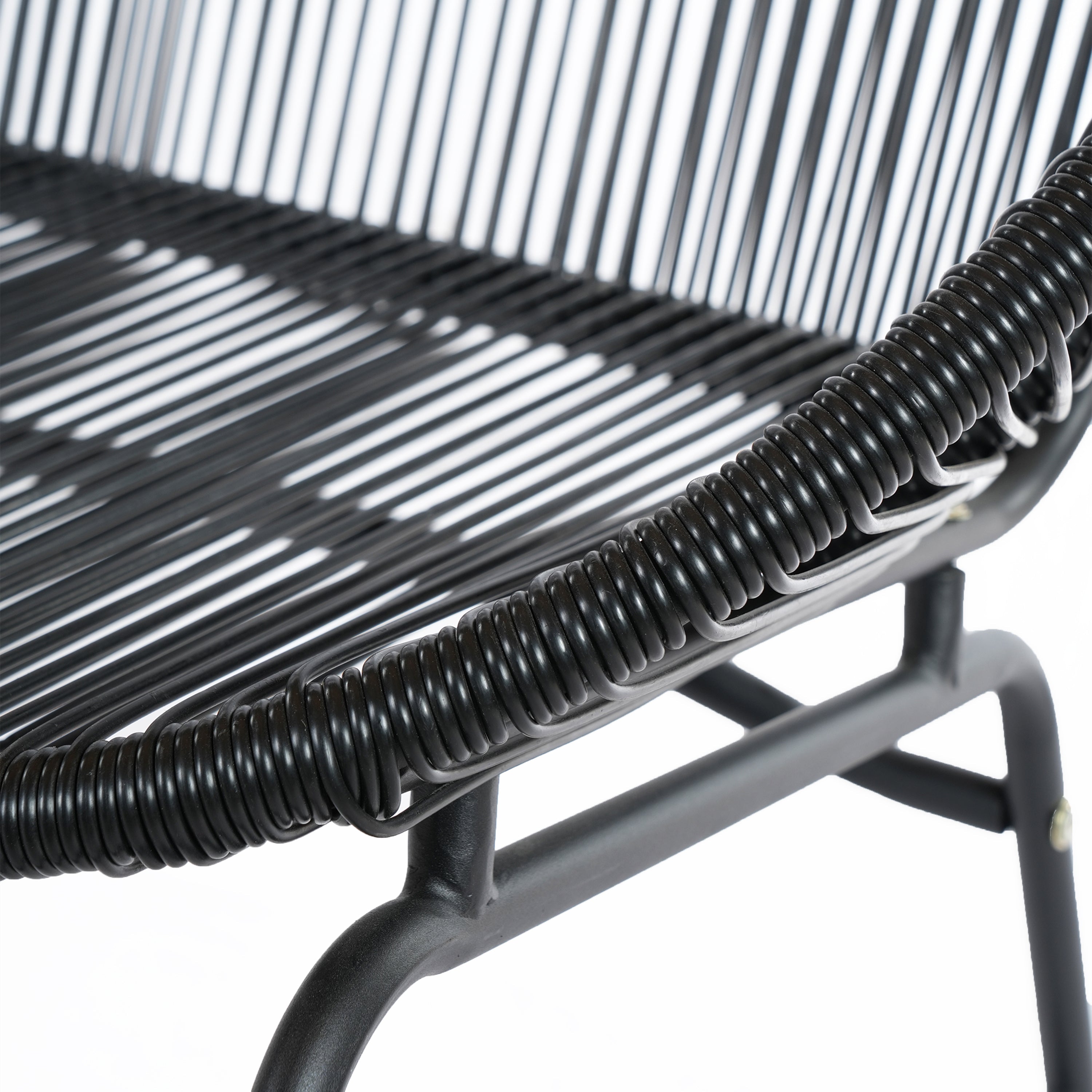 Outdoor Loveseat PE Rattan Iron Black UV Resistant No Cushion 52in