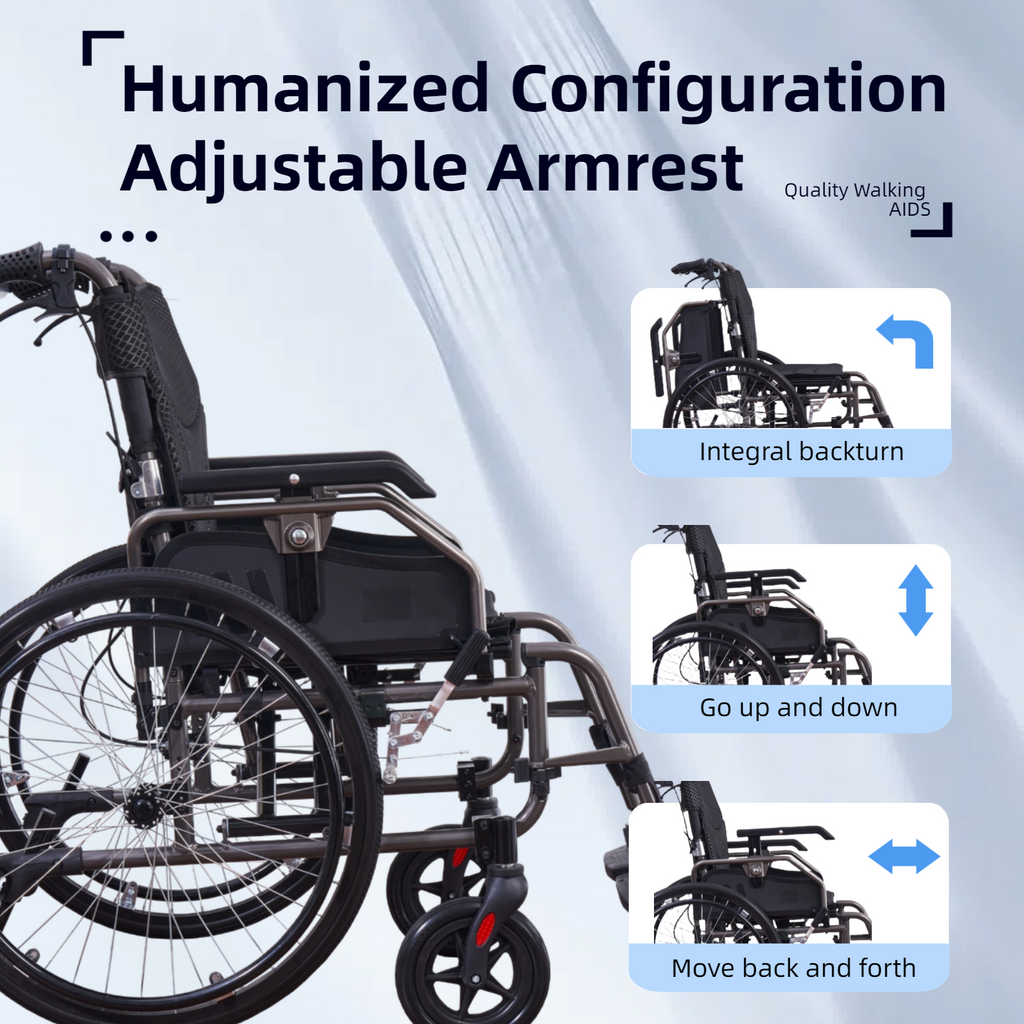 Wheelchair Manual Aluminum 24 In Quick Release Wheels Memory Foam Dark Gray