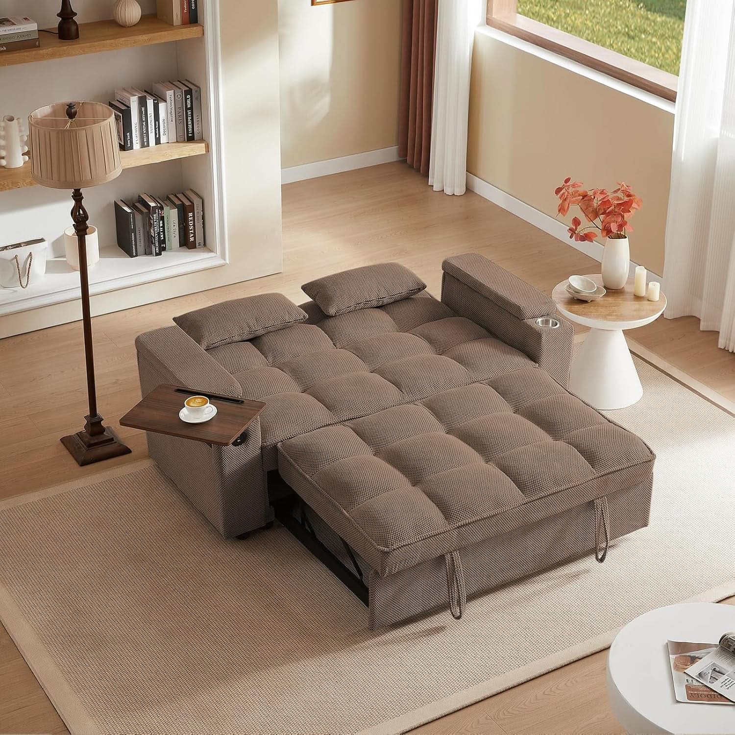 65 Inches Durable Convertible Sleeper Sofa ChocolateBrown