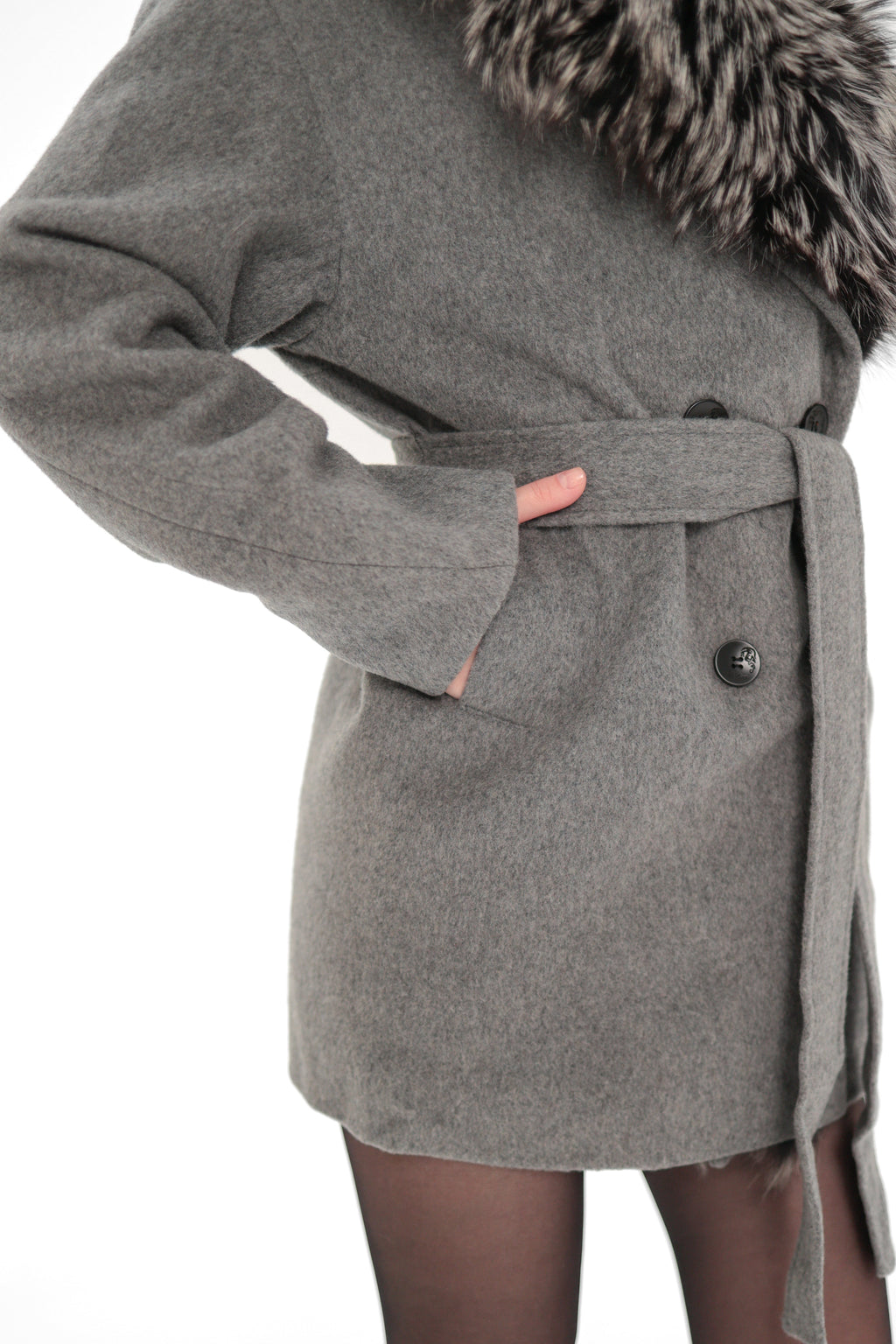 Genuine Silver Fox Lama Wool Coat