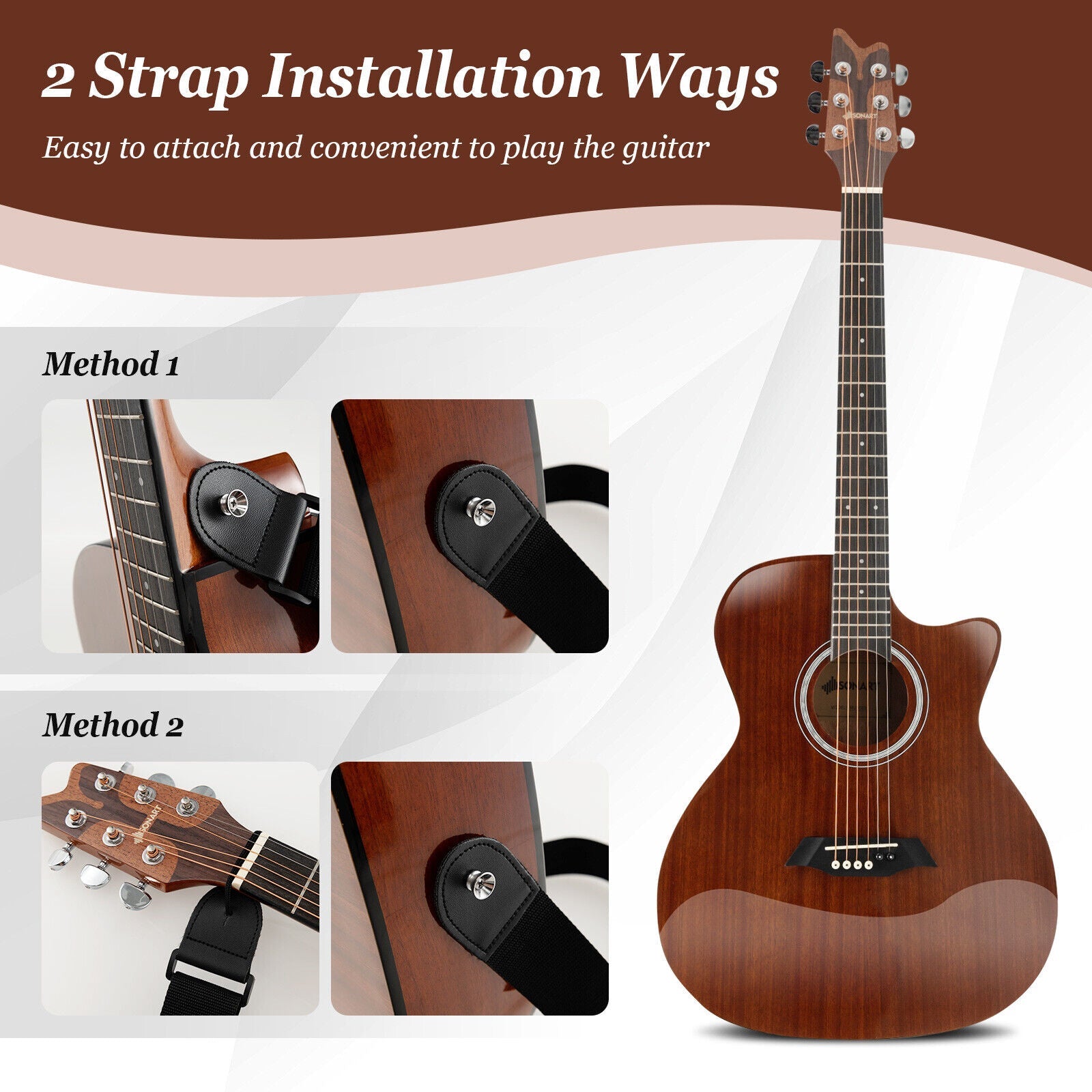 41 Inch Full Size Acoustic Guitar with Sapele Body Strap Picks