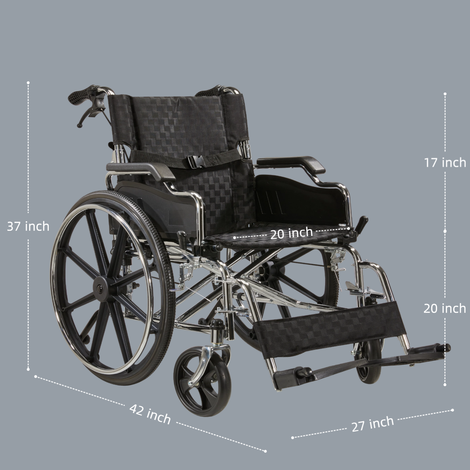 Wheelchair Manual Transport Folding Carbon Steel 20 In Seat Quick Release