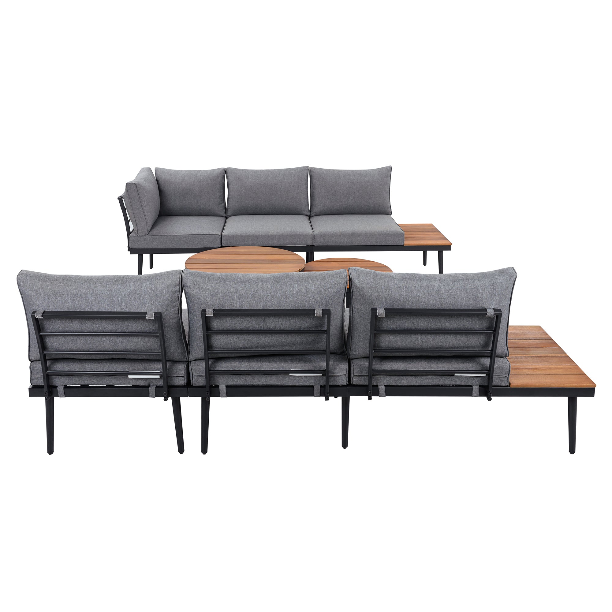 Outdoor Sectional Set Acacia Wood Steel Gray with Nesting Tables
