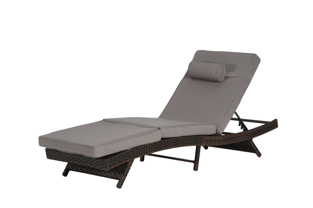 Outdoor Reclining Lounge Chair PE Rattan Dark Gray Set of 2