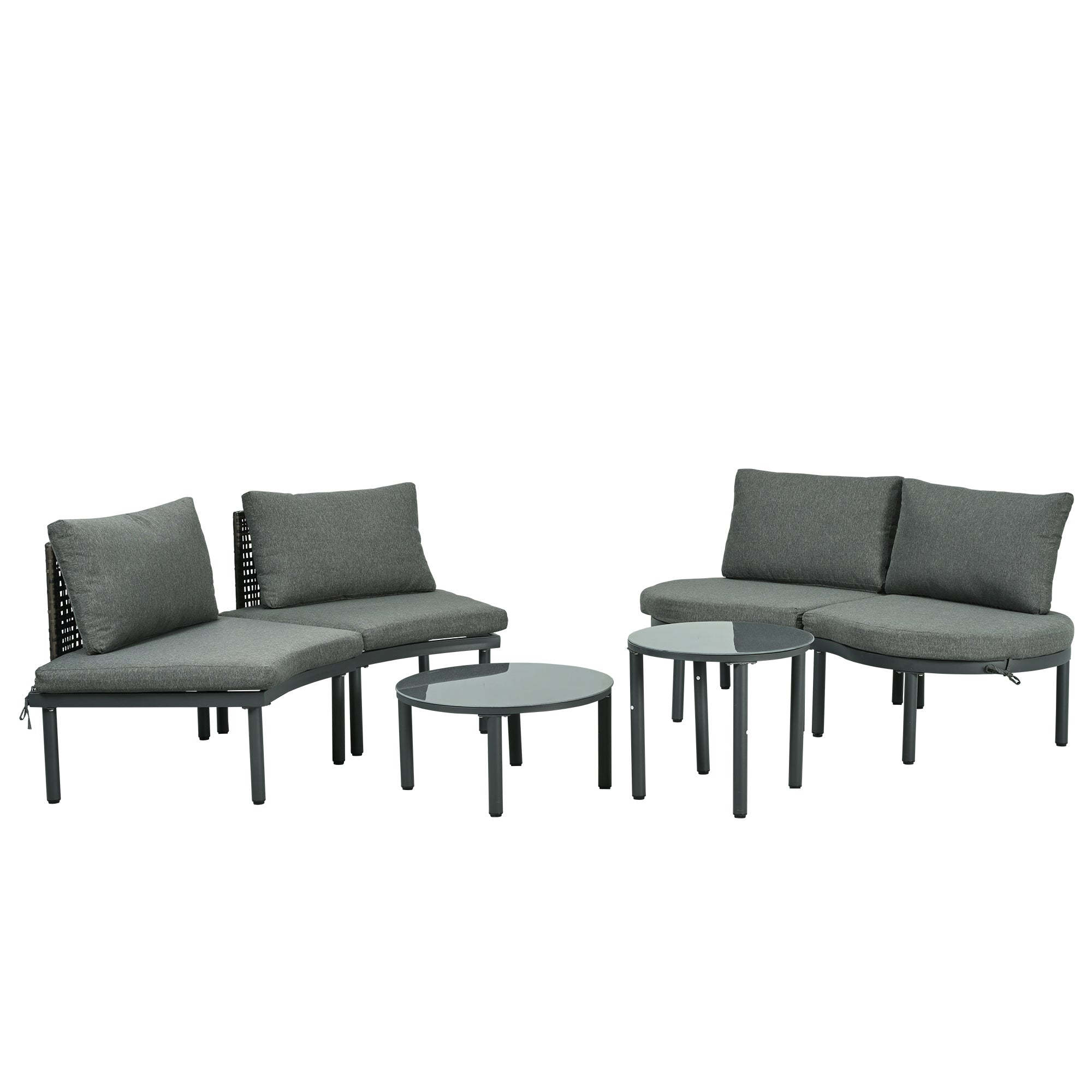 Outdoor Sectional Set PE Wicker Aluminum Gray Half Moon 6 Piece 300 LB