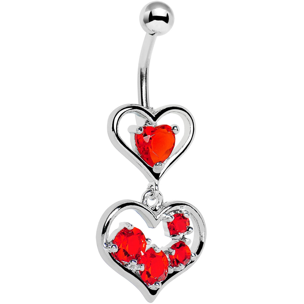 Red Gem Two Hearts Full Belly Ring