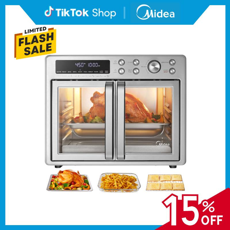 Midea Flexify 10-in-1 French Door Air Fryer Toaster Oven Combo - 26.4 QT, 25% Faster Cooking, 90% Less Oil, Elegant Design - Perfect Gift for the Season!