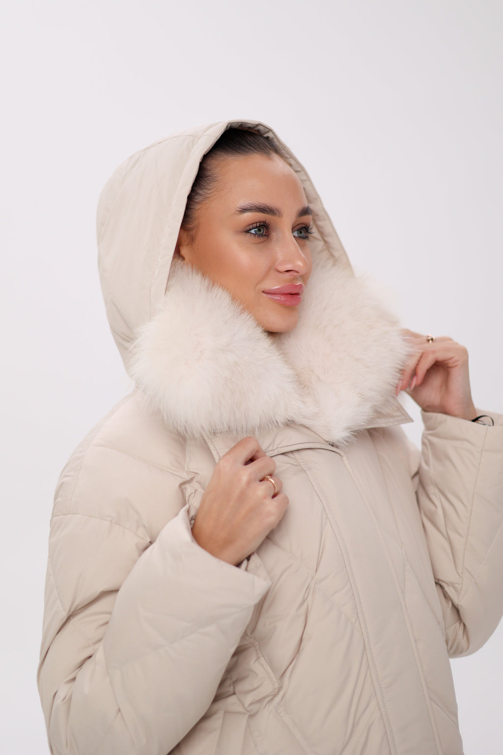 Genuine Polar Fox Fur Down Insulated Parka in Ivory