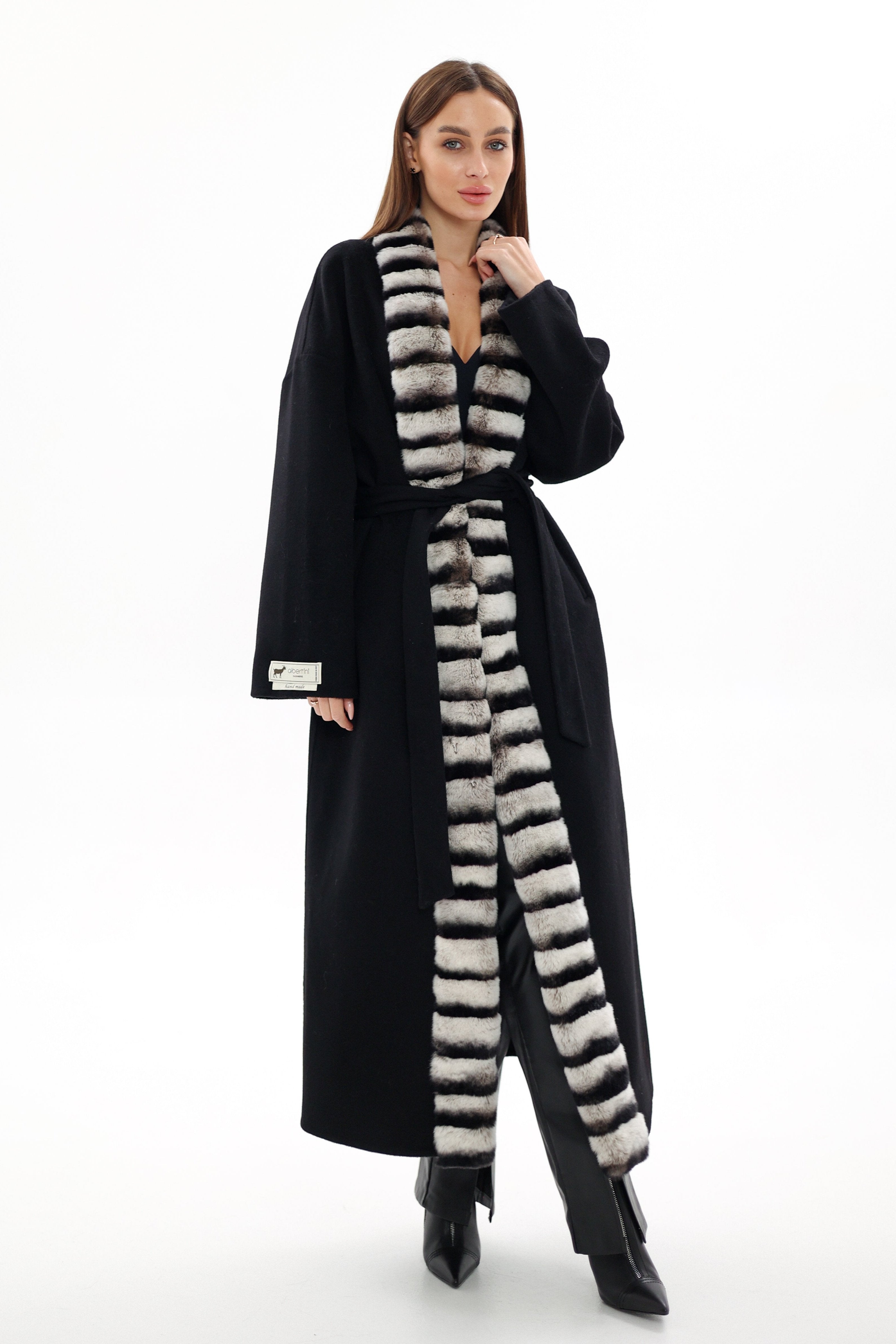 Genuine French Orylag Fur Italian Cashmere Wool Coat