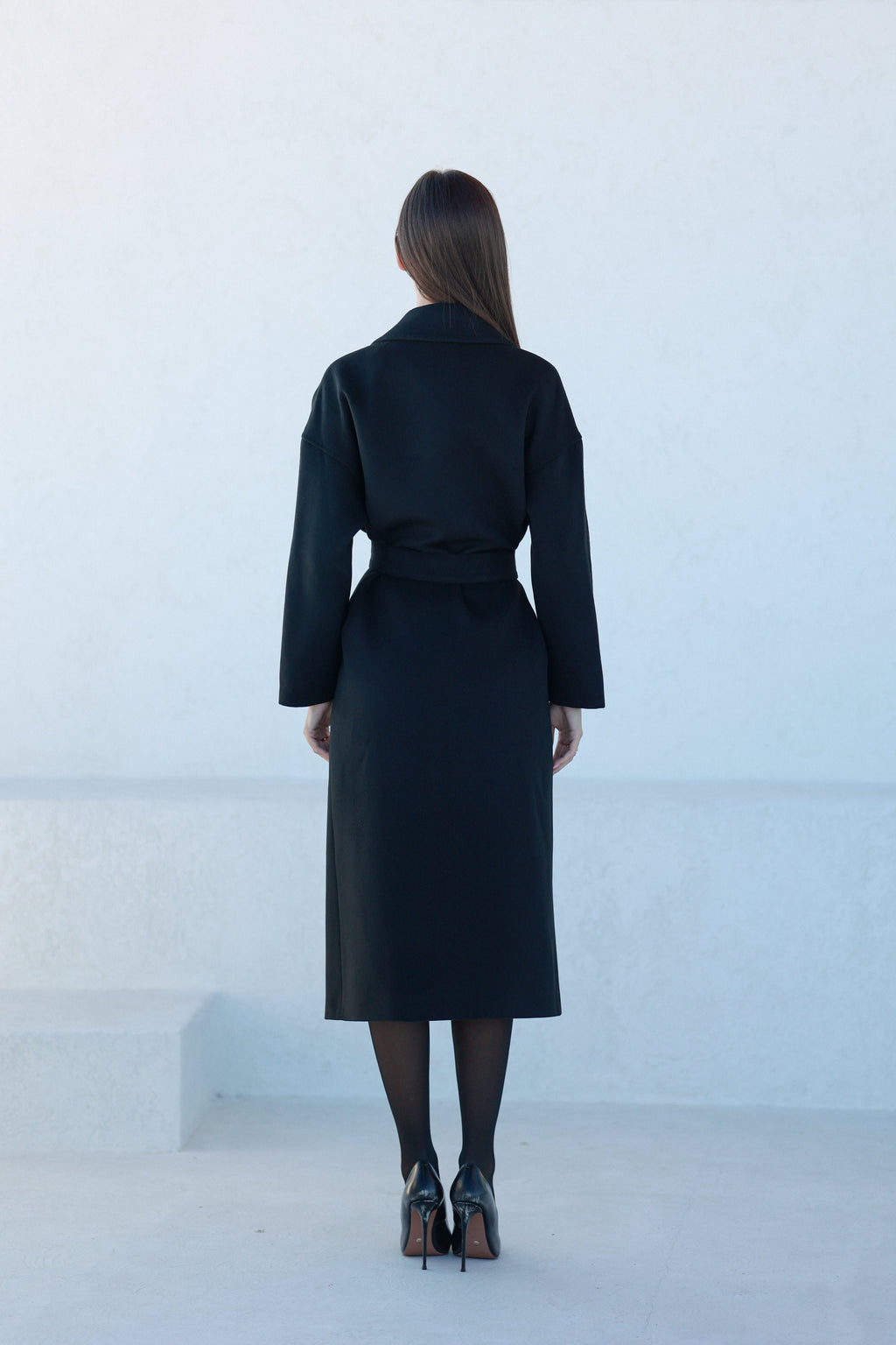 Logan Leather Trim Cashmere Blend Overcoat in Black