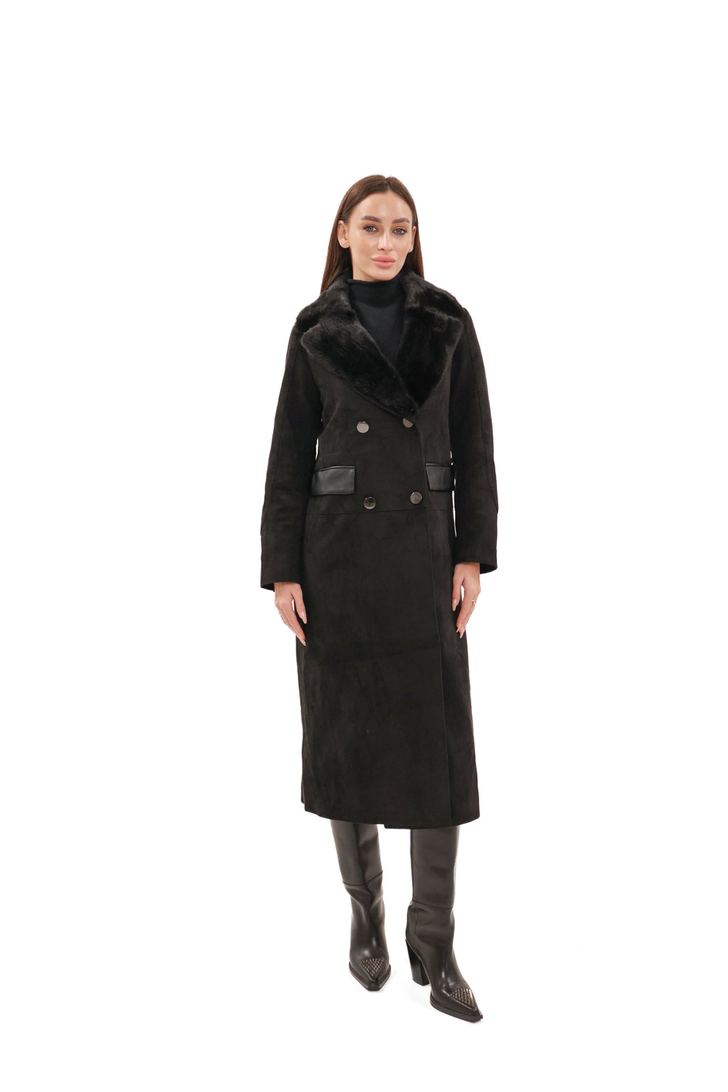 Genuine  Mink Fur Eco Suede Coat