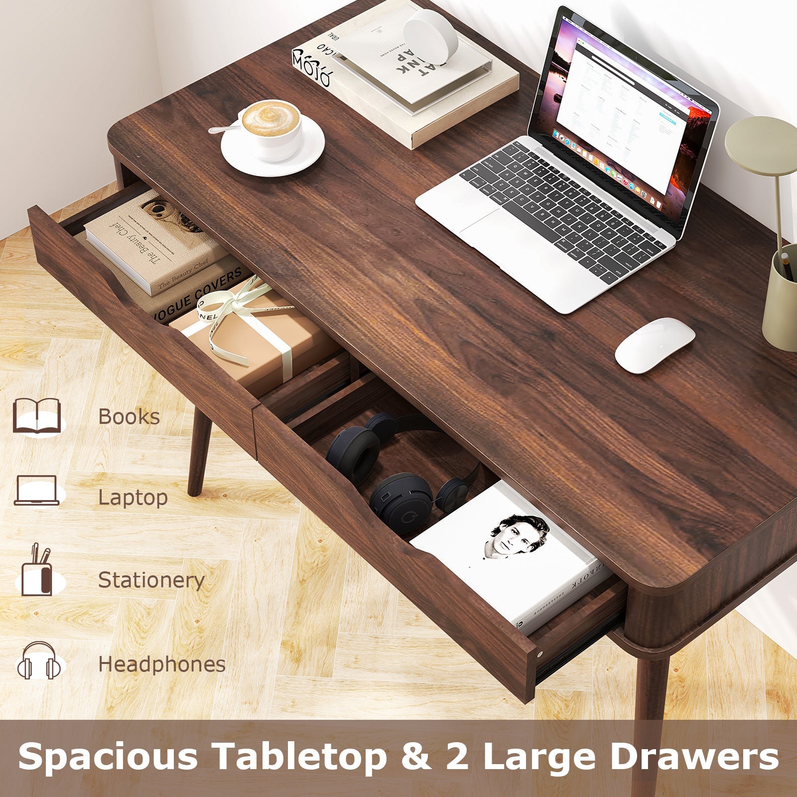 43.5 Inch Computer Desk with 2 Drawers for Small Spaces
