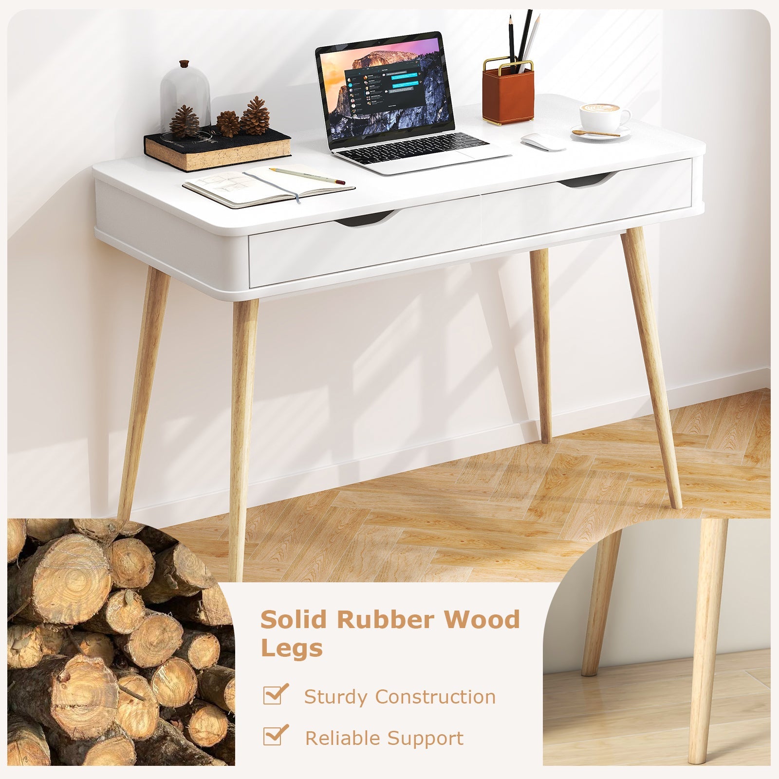 43.5 Inch Computer Desk with 2 Drawers for Small Spaces