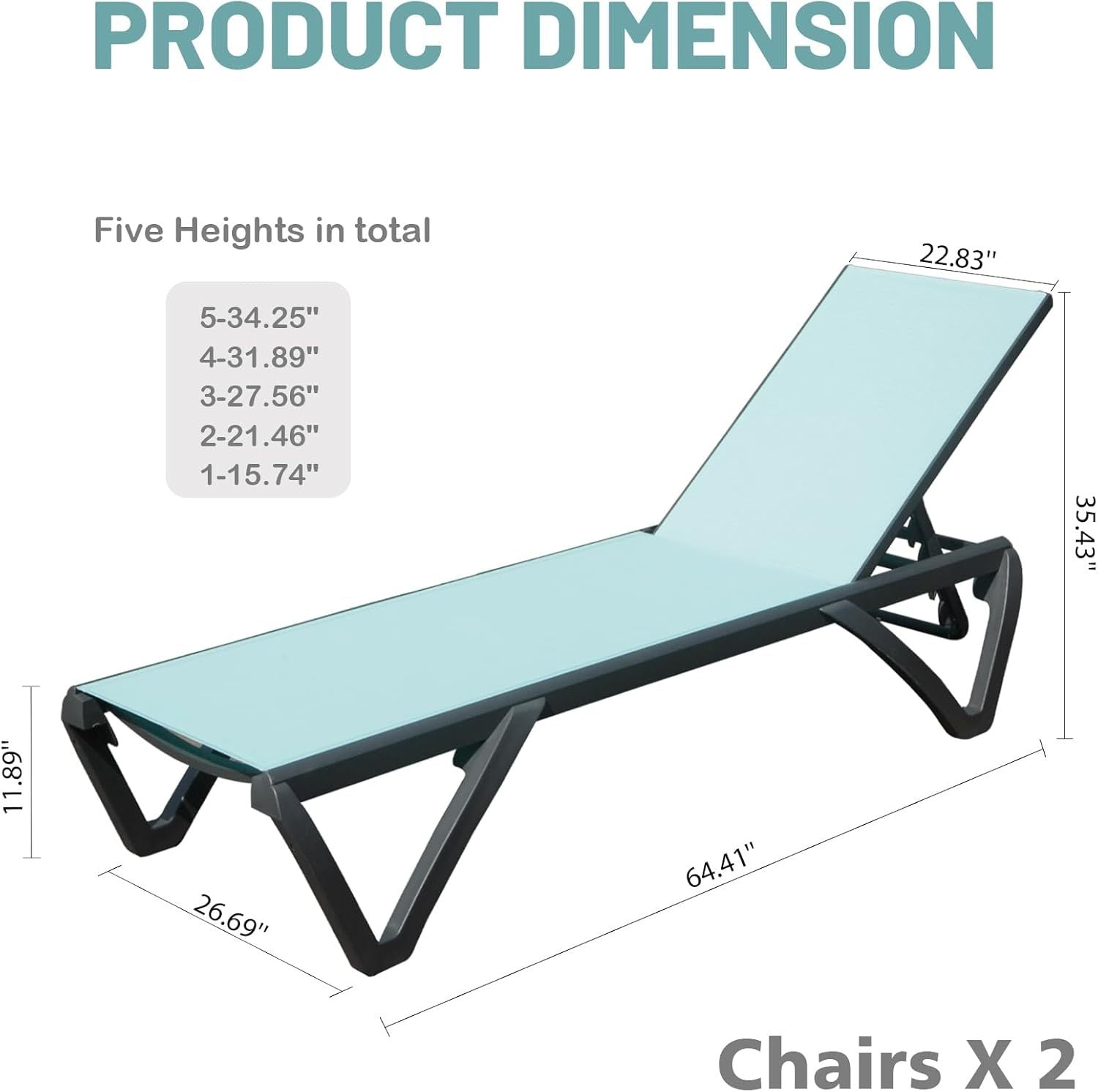 Outdoor Lounge Chair Set Aluminum Blue 5 Position Adjustable 2 Piece