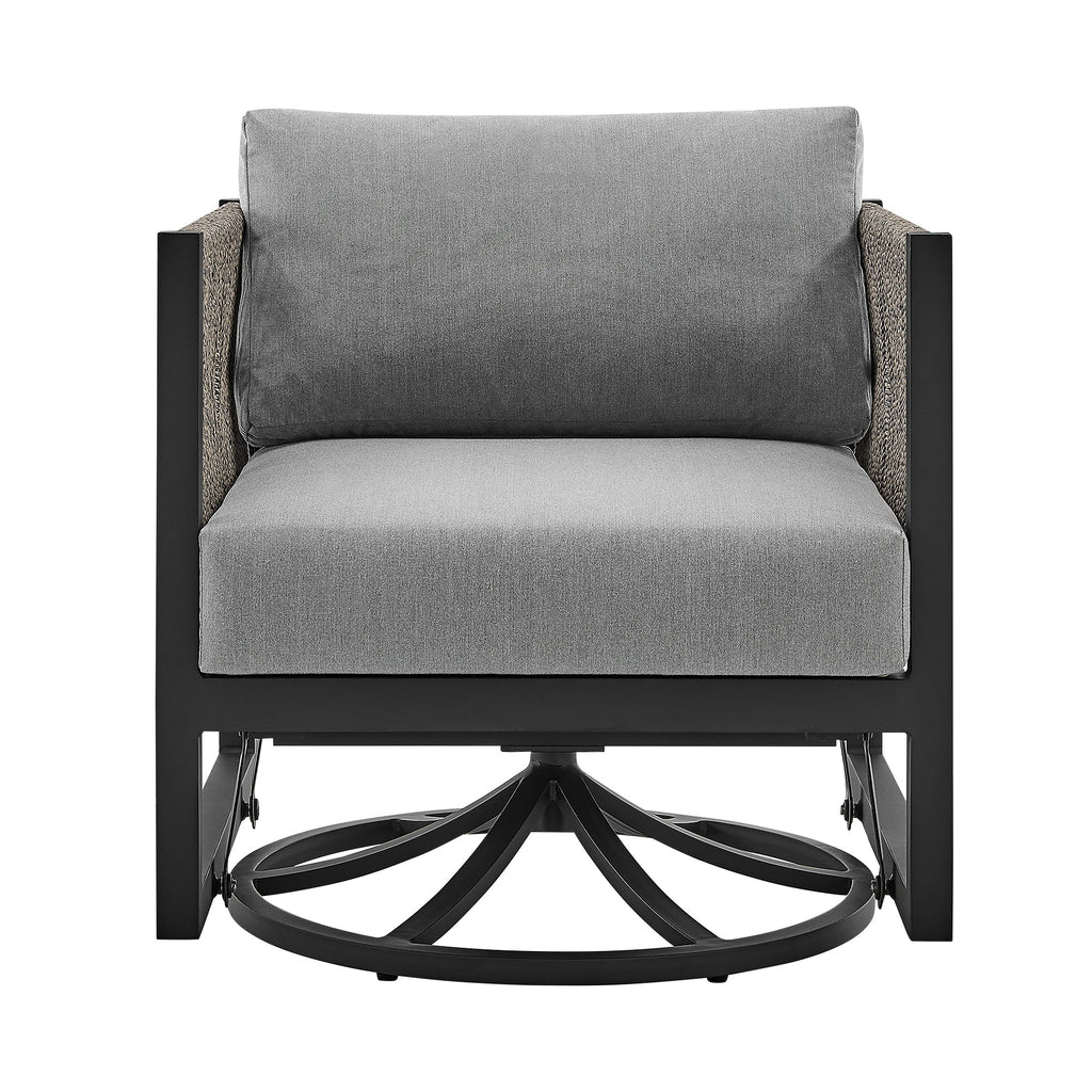 Outdoor Swivel Glider Lounge Chair Aluminum Black Gray Cushion 360 Degree