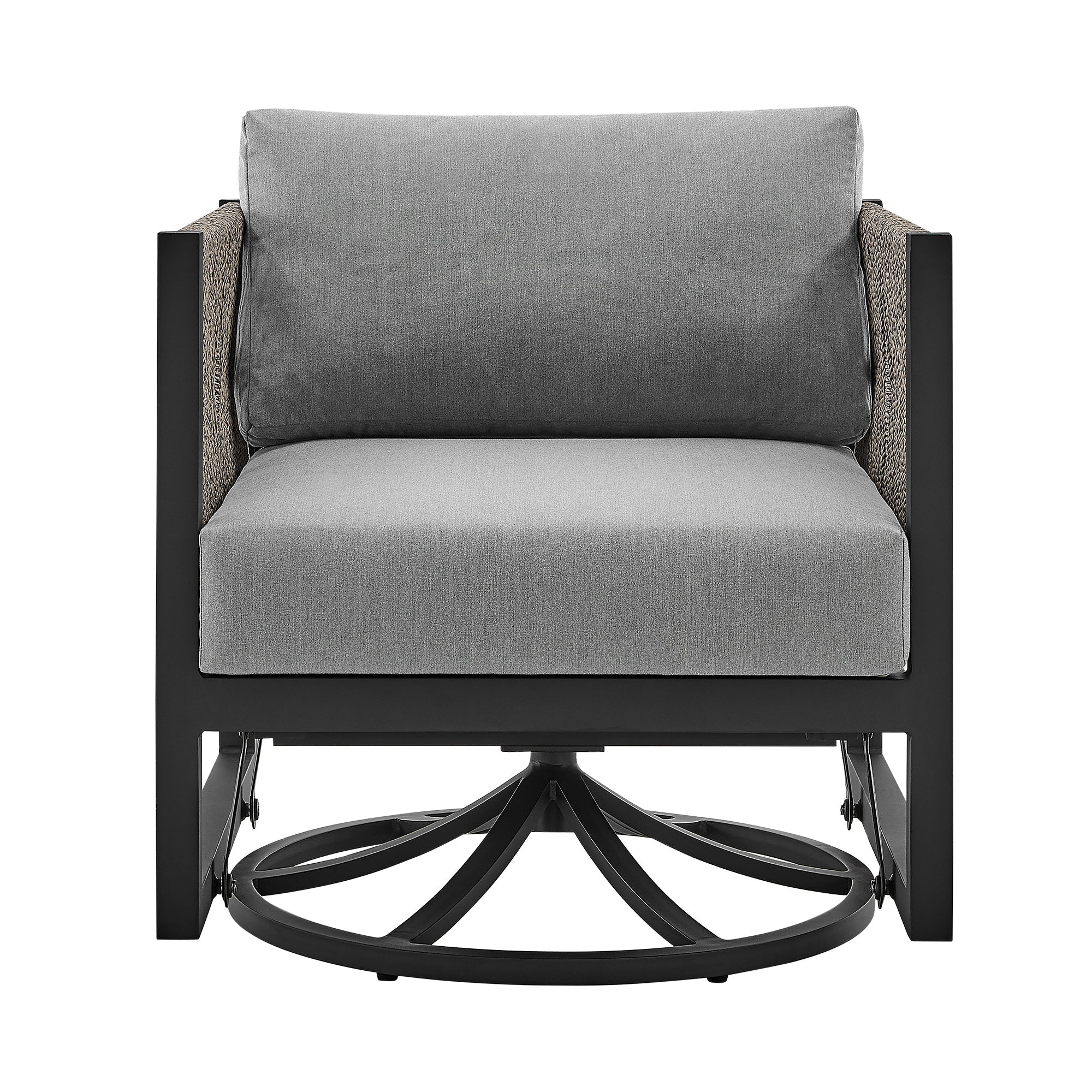 Outdoor Swivel Glider Lounge Chair Aluminum Black Gray Cushion 360 Degree