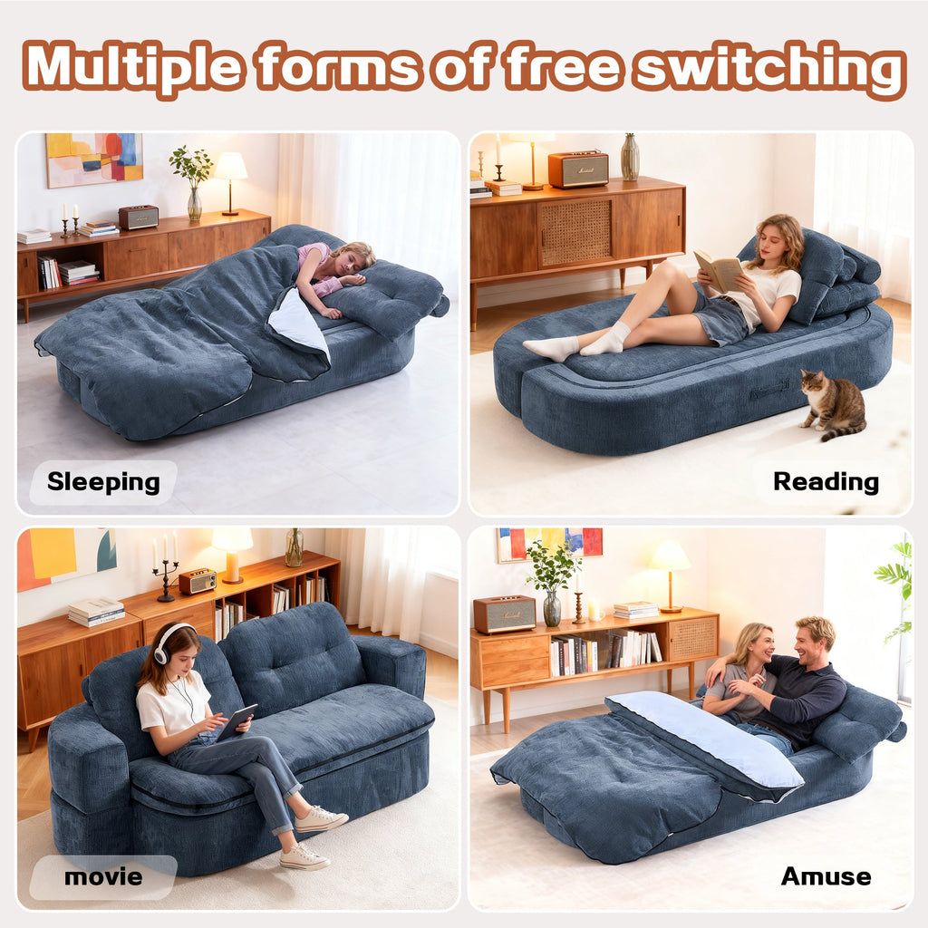 Sofa Bed Floor Modern Dark Blue Convertible Sleeper No Assembly 78.7 In