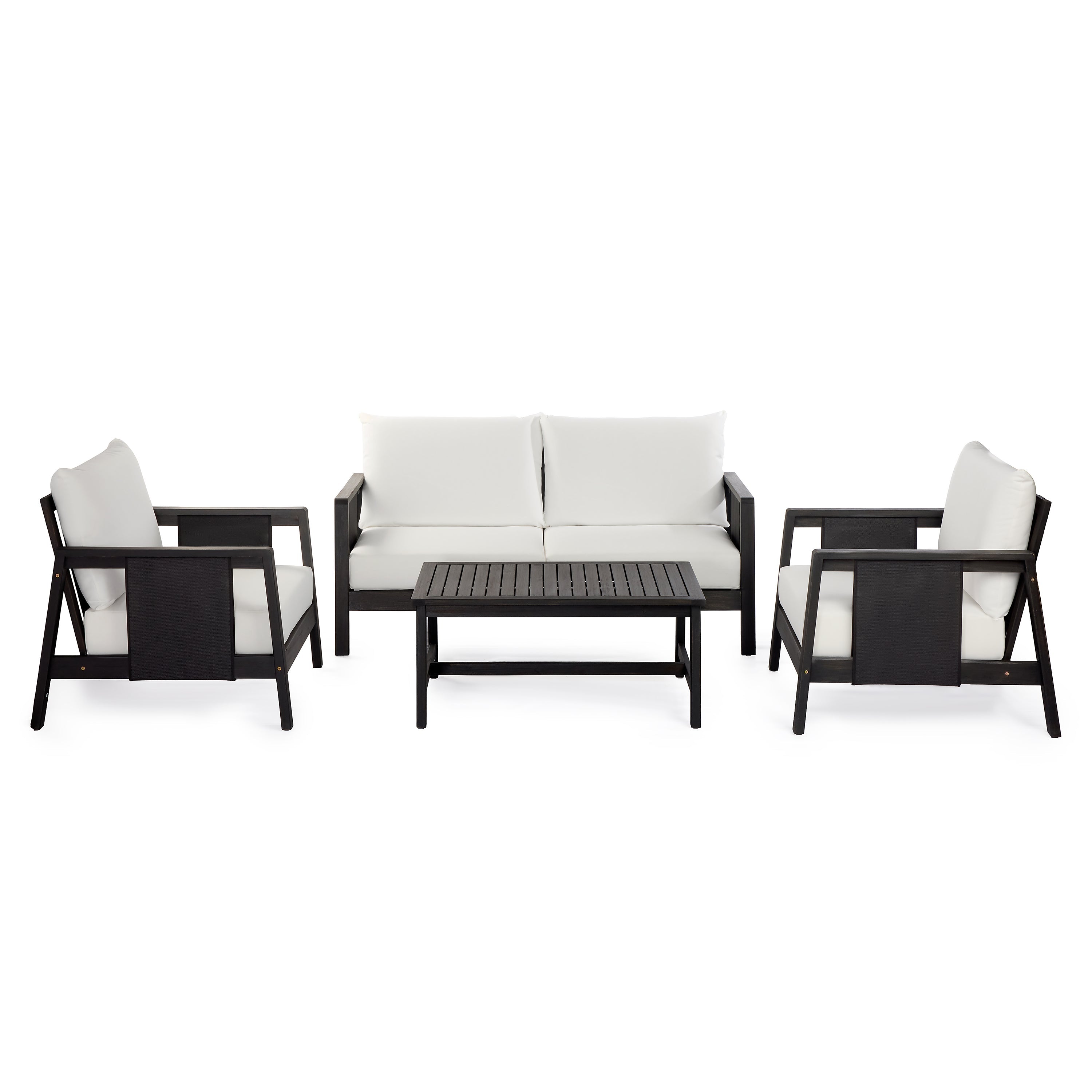 Outdoor Sofa Set Acacia Wood Textilene 4 Piece Gray White Seats 4