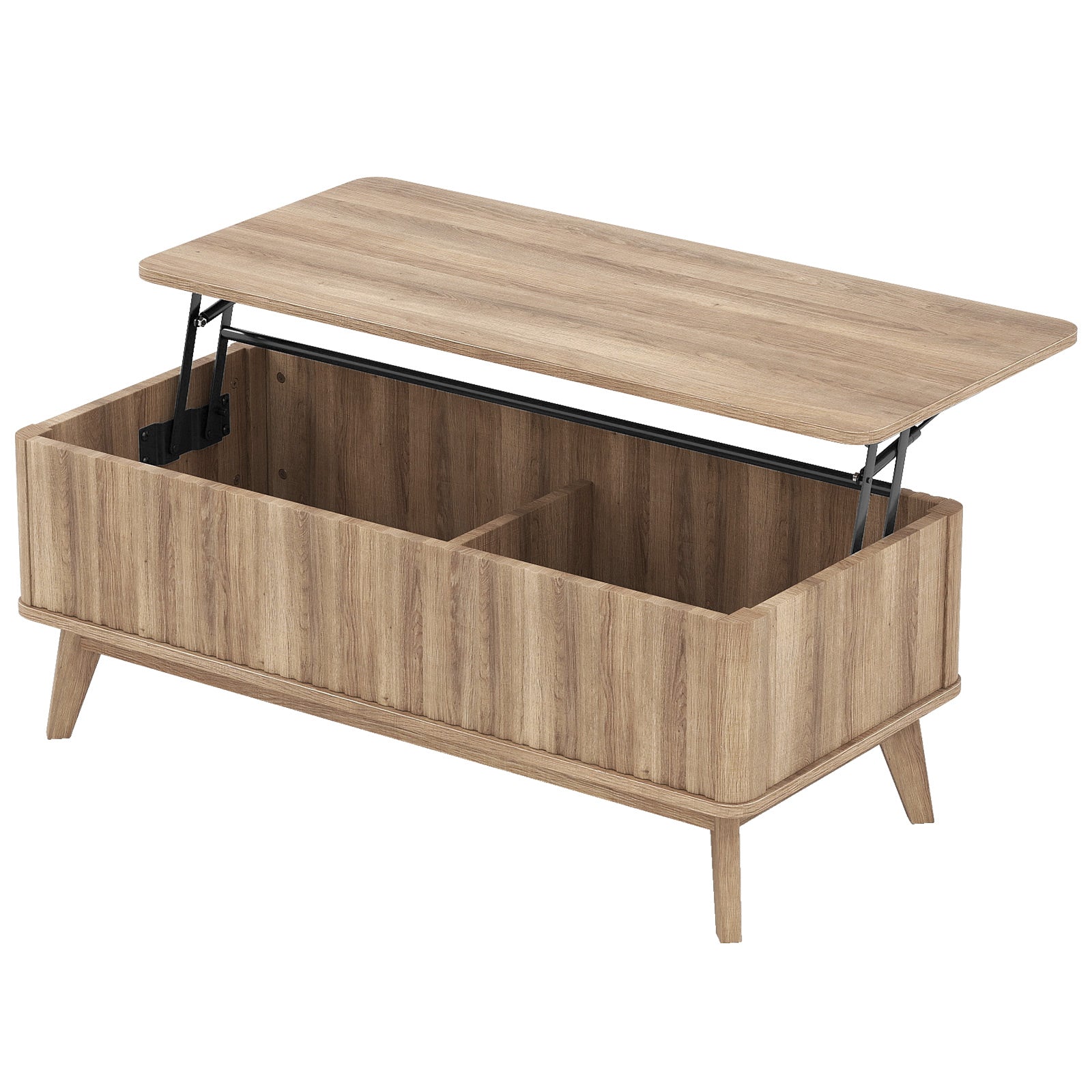 43.5" Rectangle Wooden Fluted Lift Top Coffee Table-Walnut
