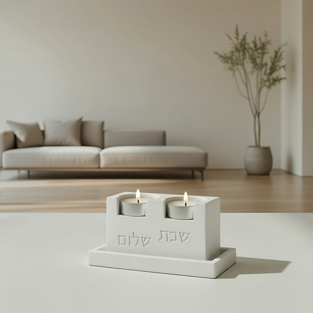 Elegant Shabbat Candle Holders Set with Concrete Tray - Urban Shabbat Series