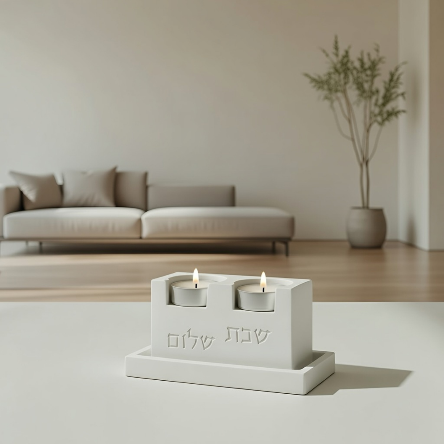 Elegant Shabbat Candle Holders Set with Concrete Tray - Urban Shabbat Series
