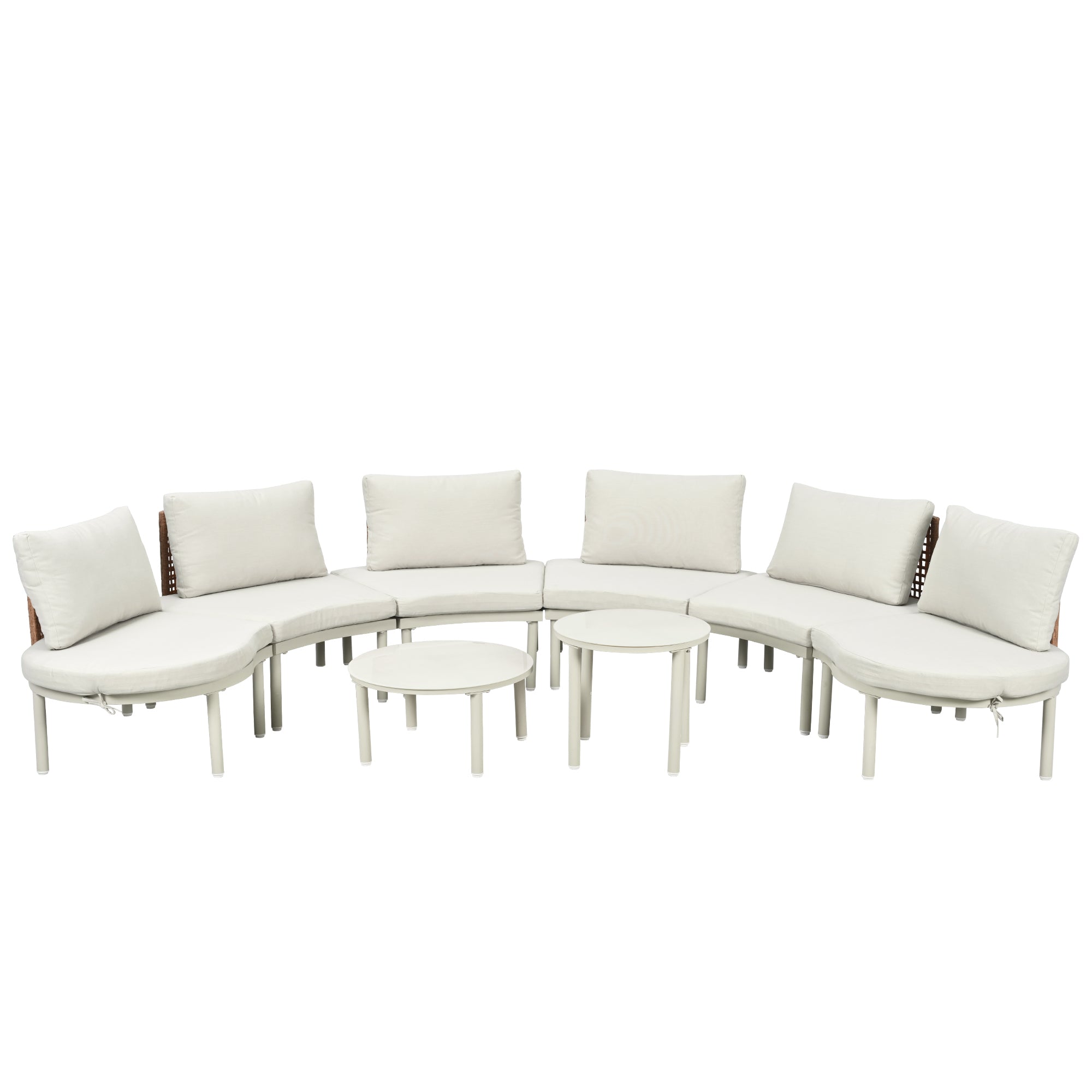 Outdoor Sectional Set PE Wicker Aluminum Beige Half Moon 8 Piece