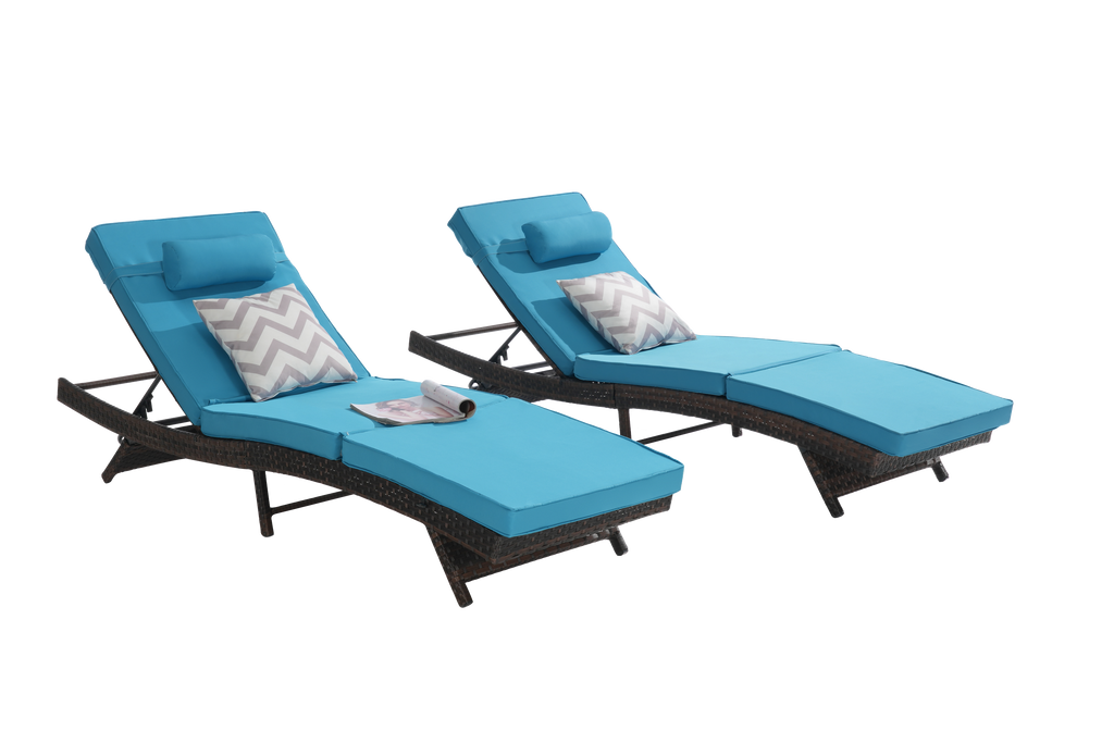 Outdoor Reclining Lounge Chair PE Rattan Light Blue Set of 2