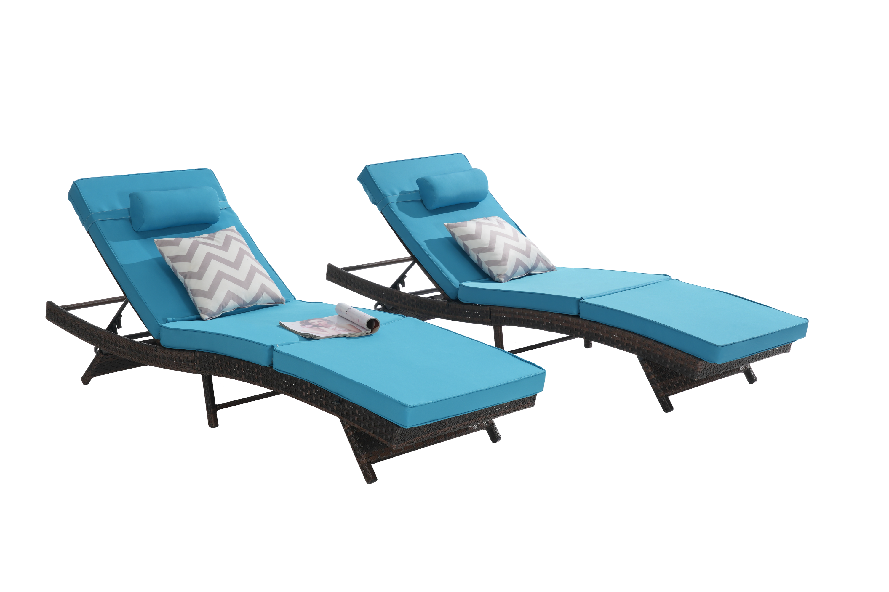 Outdoor Reclining Lounge Chair PE Rattan Light Blue Set of 2
