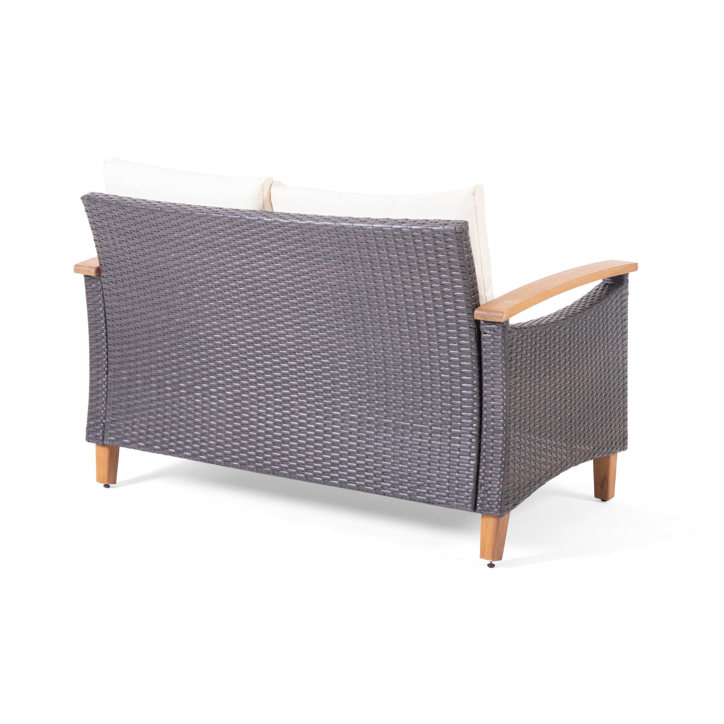 Outdoor Patio Set PE Rattan Acacia Wood Teak Cushions 4 Piece