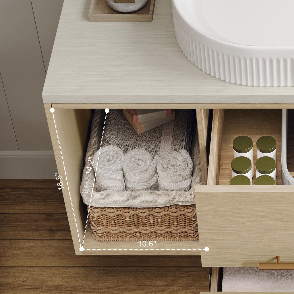 Modern 39.3 Wall-Mounted Bathroom Vanity with Oval Ceramic Sink Floating Vani...