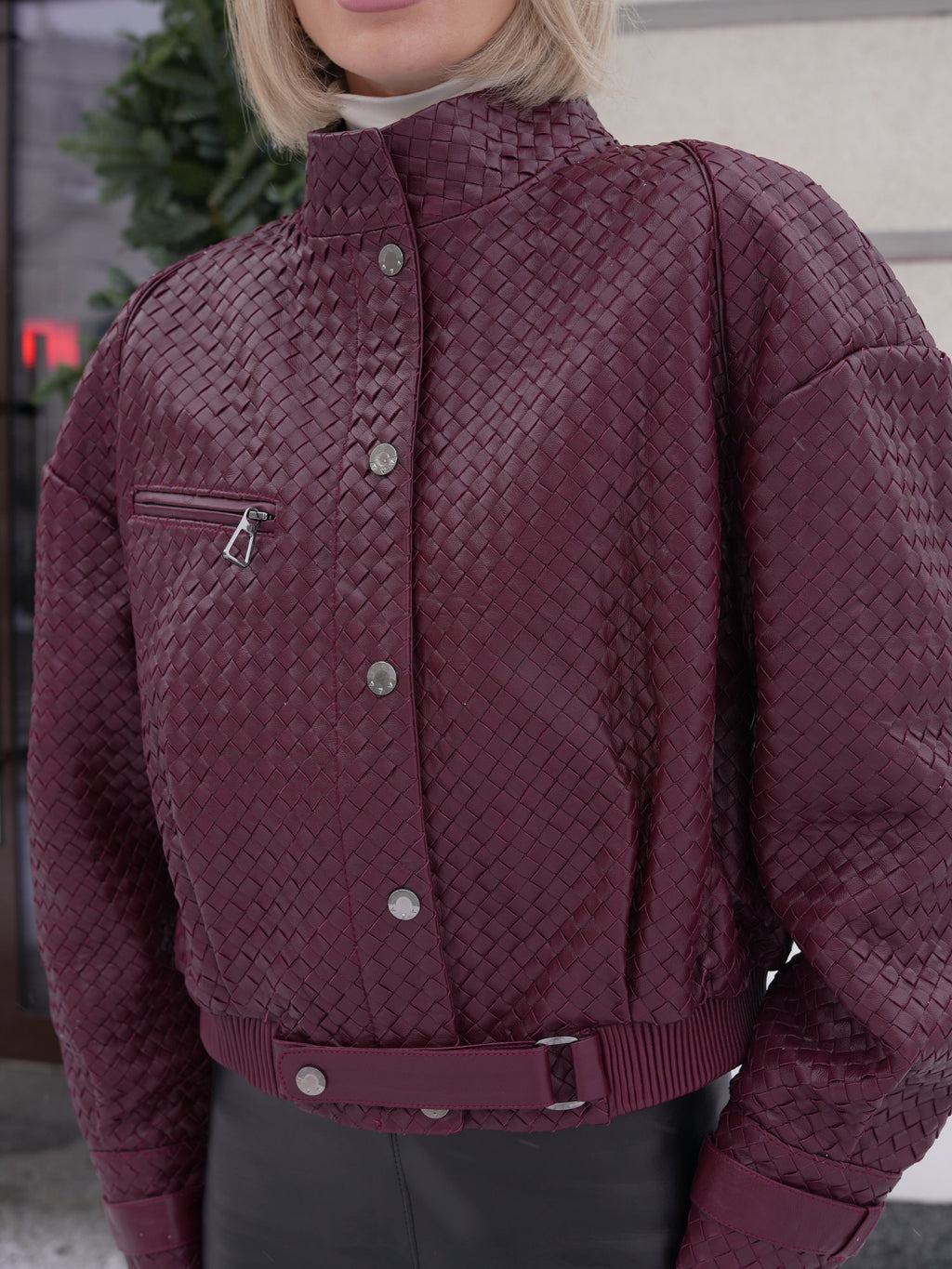 Marlowe Braided Genuine Leather Jacket in Bordeaux