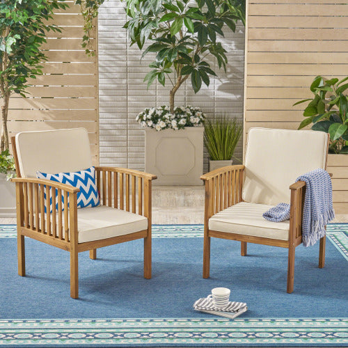 Outdoor Conversation Set Acacia Wood Cream Cushion 3 Piece Foldable