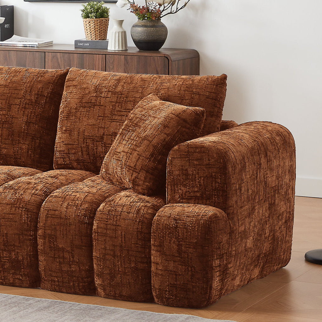 Sectional Sofa L-Shape Chenille Orange 4 Seat 108 In No Assembly