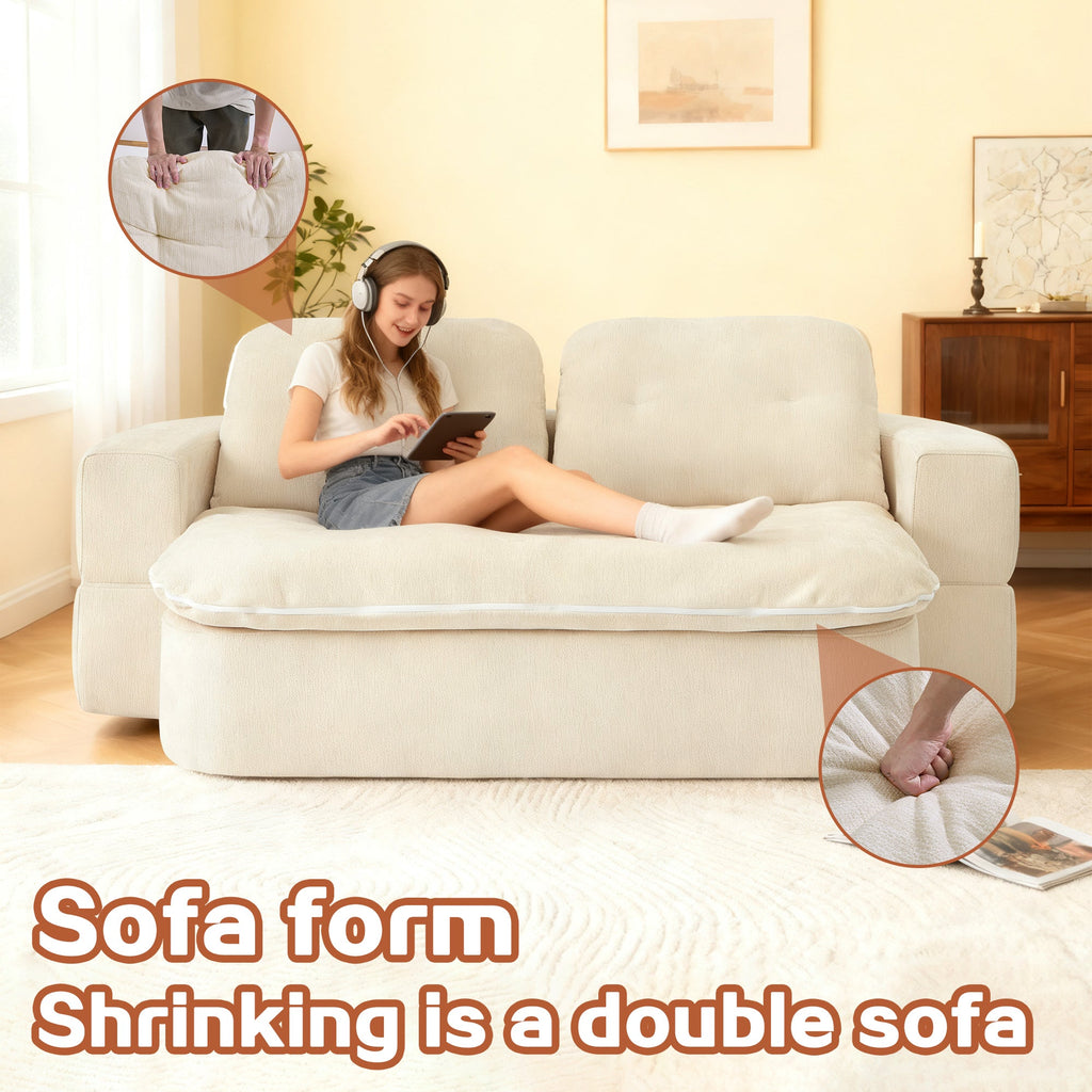 Sofa Bed Floor Modern Chenille Cream No Assembly 2 Pillows 78.7 In