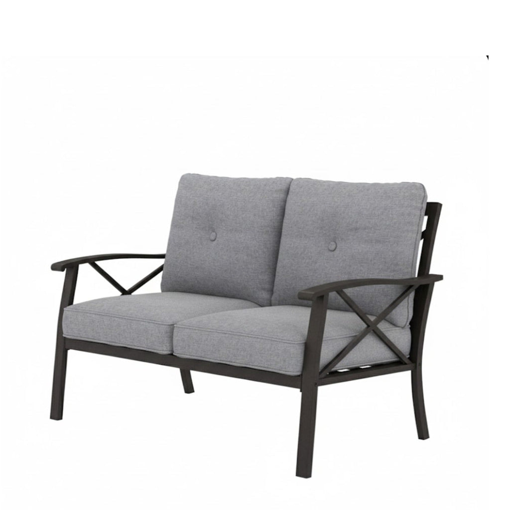 Outdoor Patio Set Steel 8 Piece Seats 9 Khaki Gray