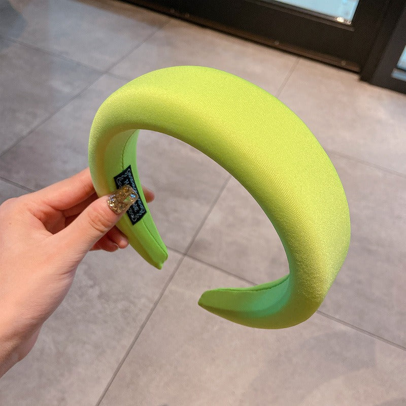 Candy colored thick sponge hair hoop for women's solid color wide edged and minimalist headband